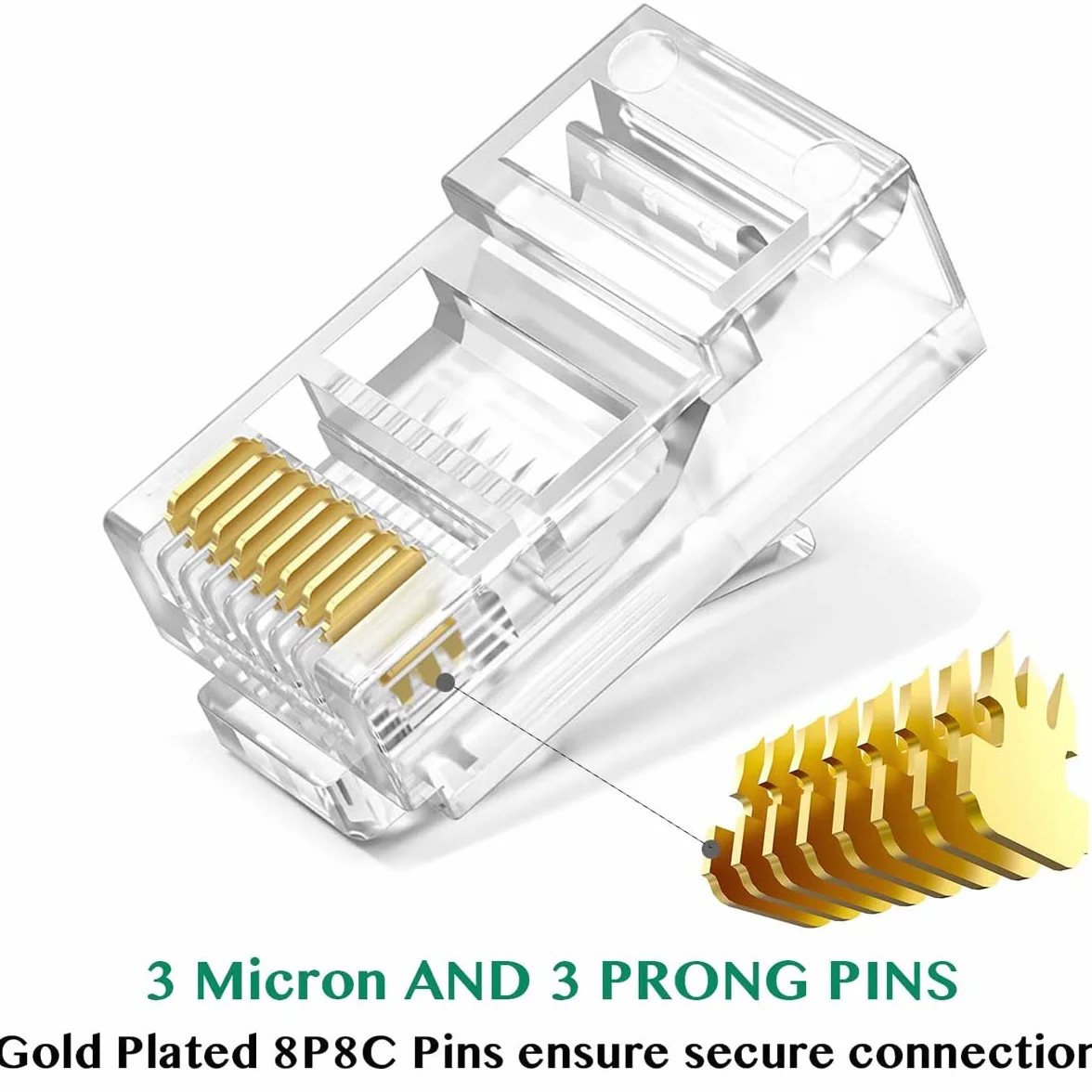 Greluma 60 Pz Connettori RJ45 CAT6 Pass-through termina Spina terminale di rete placcata oro Ethernet, Smartphone