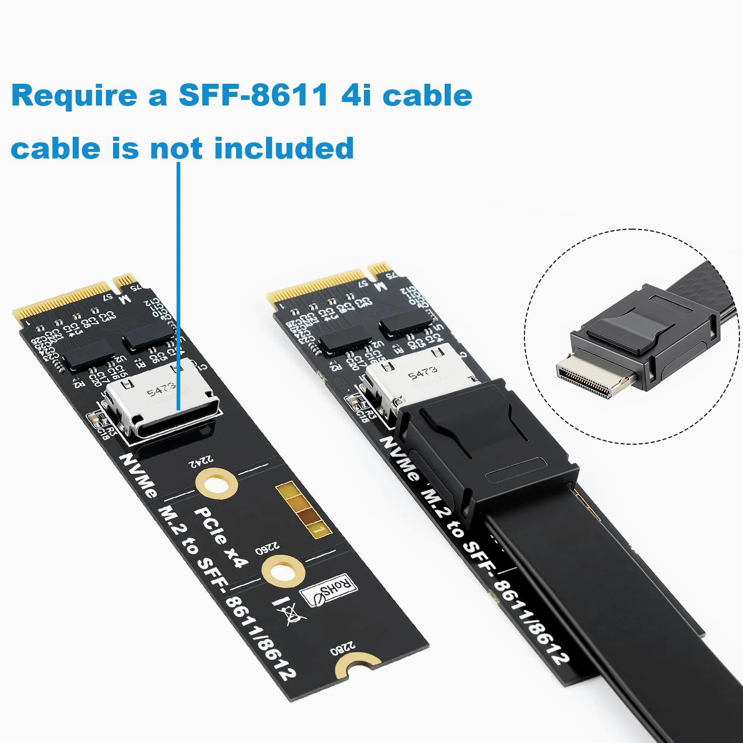RGEEK Adattatore M.2 NVME a OCuLink SFF-8612, PCIe 5.0 x4 128Gbps a OCuLink | SFF-8611 4i Host Adapter con ReDriver, per eGPU GPU Schede Grafiche Esterne e M.2 NGFF SSD 2280 2260 2242