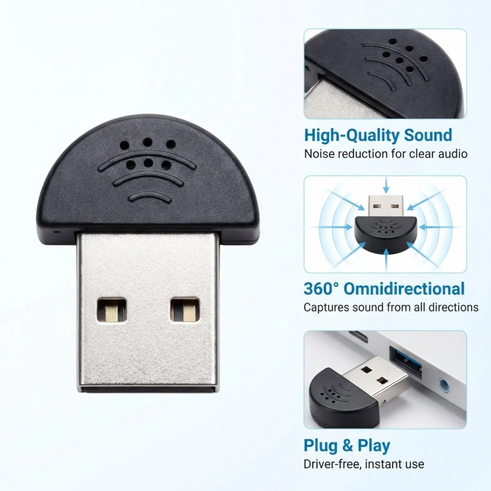1 microfono USB 2.0 portatile, microfono vocale, audio MIC, adattatore per computer PC, nero