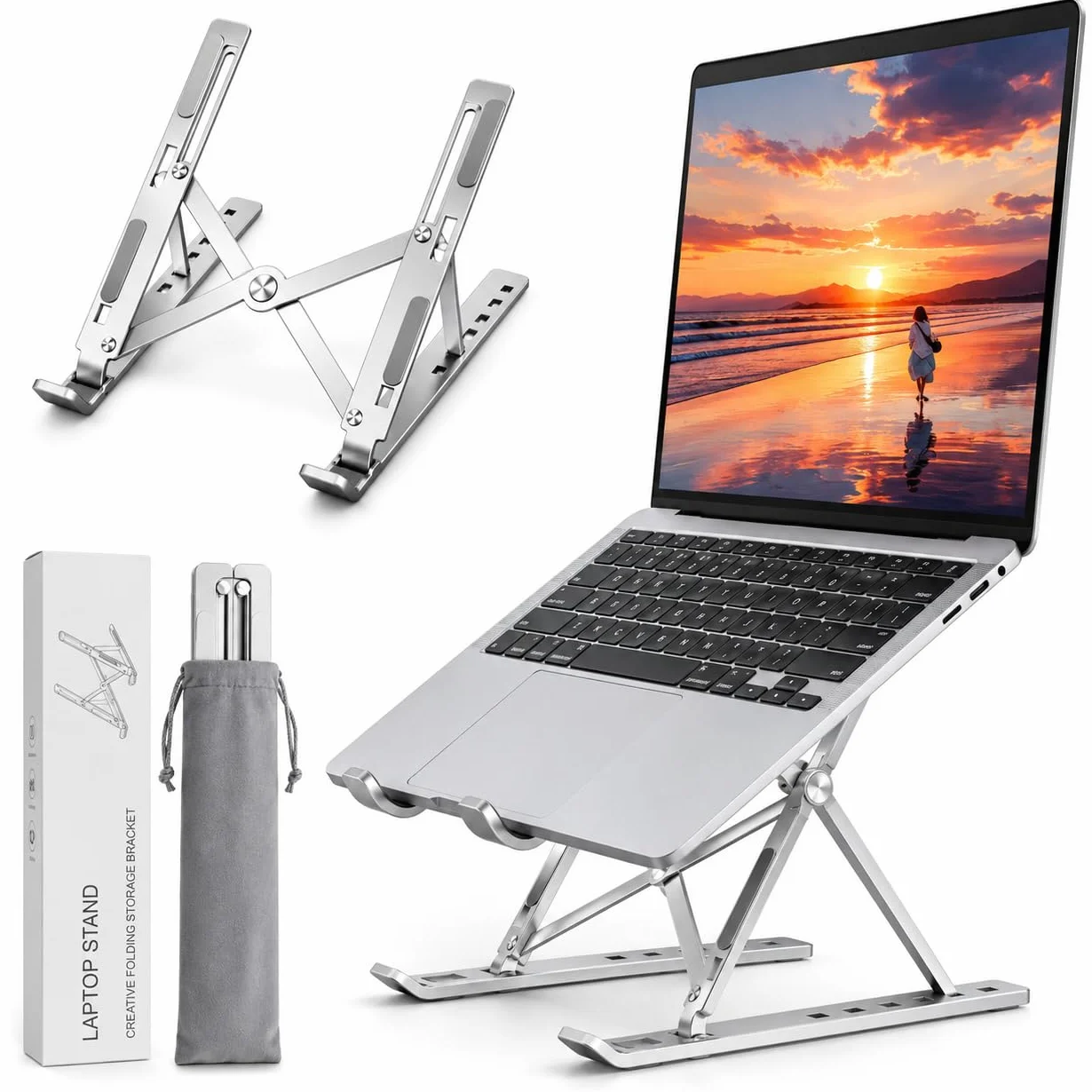 Ali Brothers Supporto per Laptop in Alluminio, Pieghevole e Portatile, Regolabile a 7 Livelli, Antiscivolo, Grigio, Finitura Metallica Anodizzata (supporto da laptop)