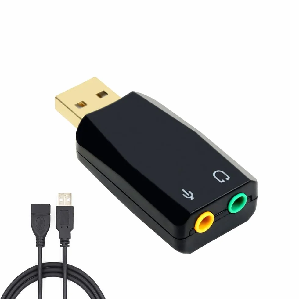 USB 3,5 mm Stereo Jack Audio Adapter, USB to AUX Cable, Computer Peripheral Devices Built-in Chip for Windows Mac Linux PC Laptops Desktops PS4 PS5 Black Headphones