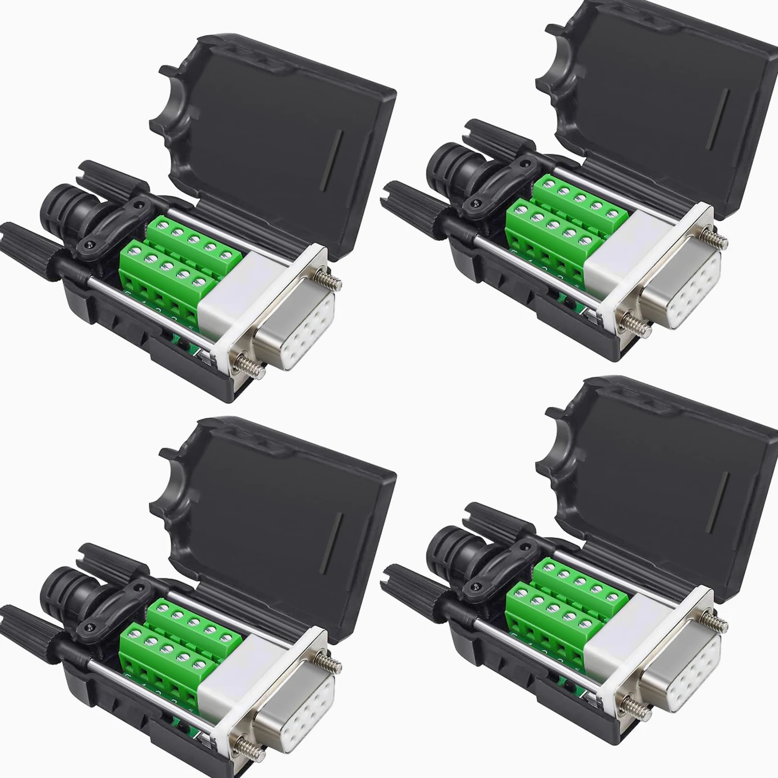 Per connettore DB9 senza saldatura, RS232 DB9 Breakout maschio D SUB accessorio seriale a 9 pin morsetto di collegamento con dado, 4 pezzi