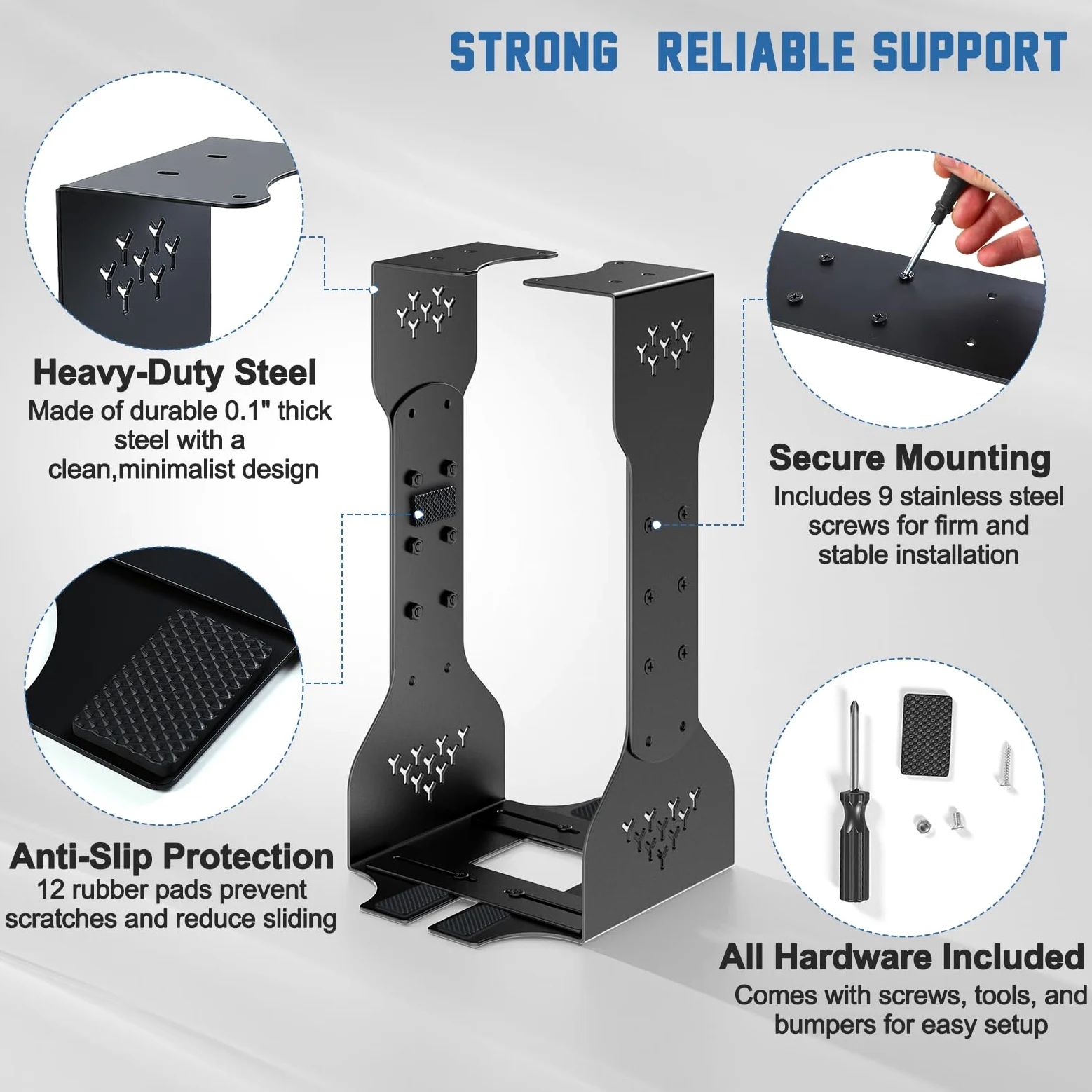 Supporto per PC sotto la scrivania, supporto per PC con capacità di carico di 35 kg, regolabile in altezza (34-65 cm), supporto universale per computer, per ufficio, casa e posto di lavoro