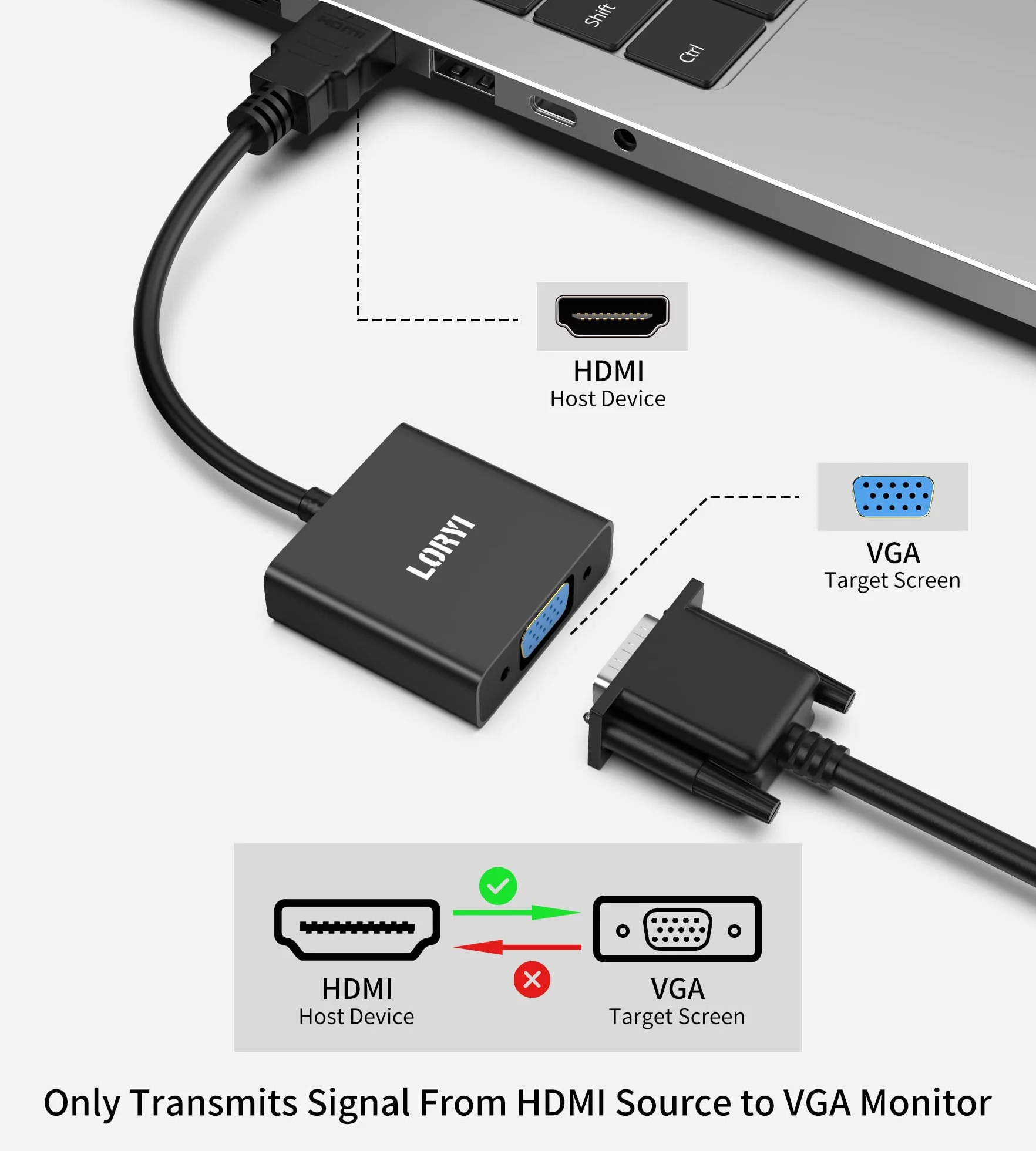 Adattatore HDMI a VGA, adattatore HDMI maschio a VGA femmina 1080P@60Hz, compatibile per computer, desktop, laptop, PC, monitor, proiettore, HDTV, Chromebook