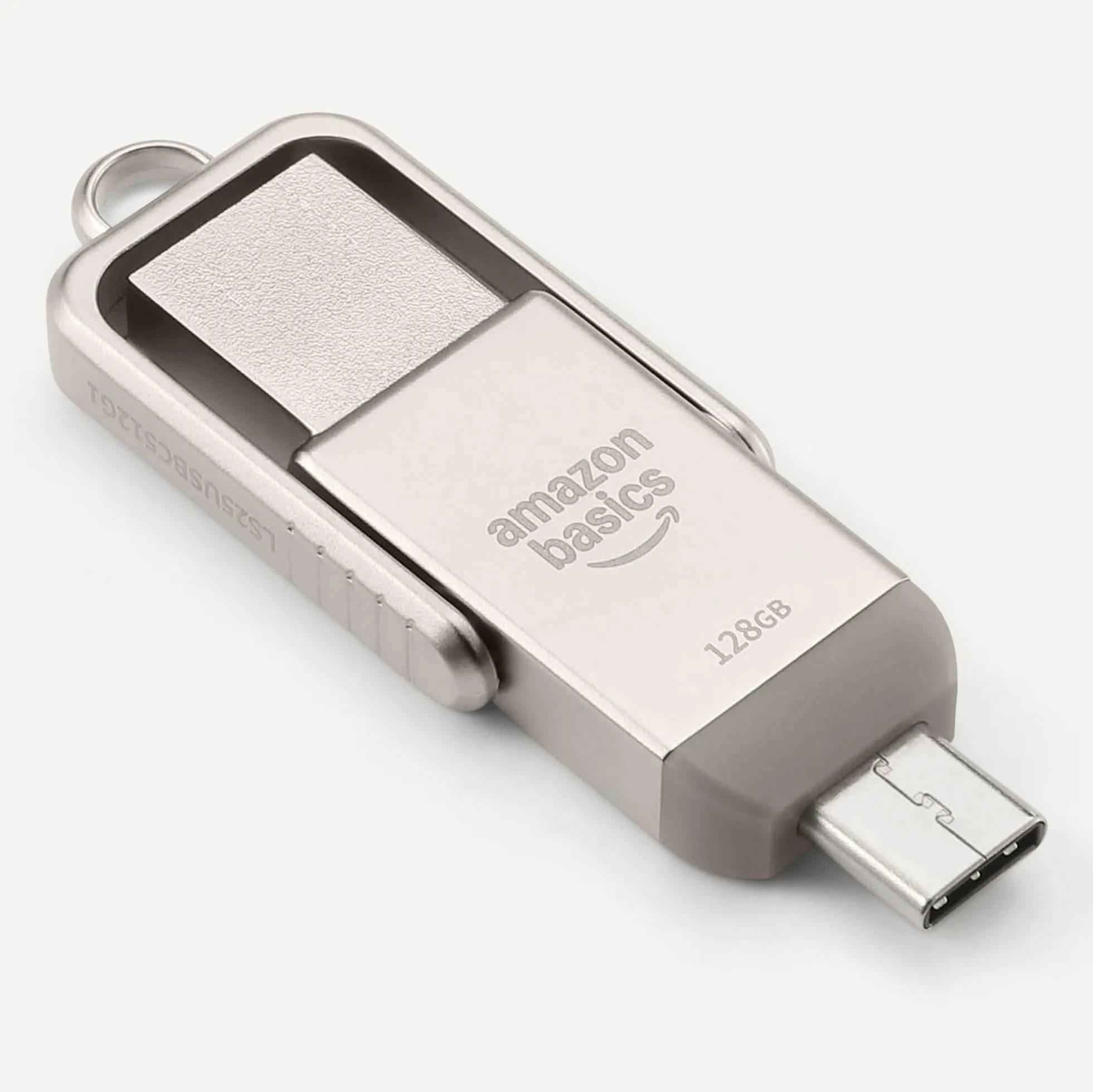 Amazon Basics Unità Flash USB, Chiavetta con Doppia Porta USB C e USB A, 128 GB, Colore Argento Champagne
