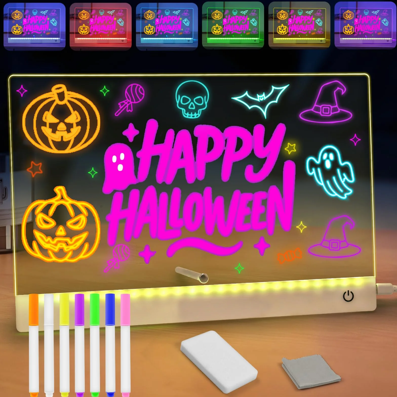 Tavola da disegno a LED con penna a 7 colori, 30 x 20 cm, lampada da disegno a LED per bambini, in acrilico cancellabile a secco, per appunti, scarabocchiare, da scrivania, regalo per bambini, scuola