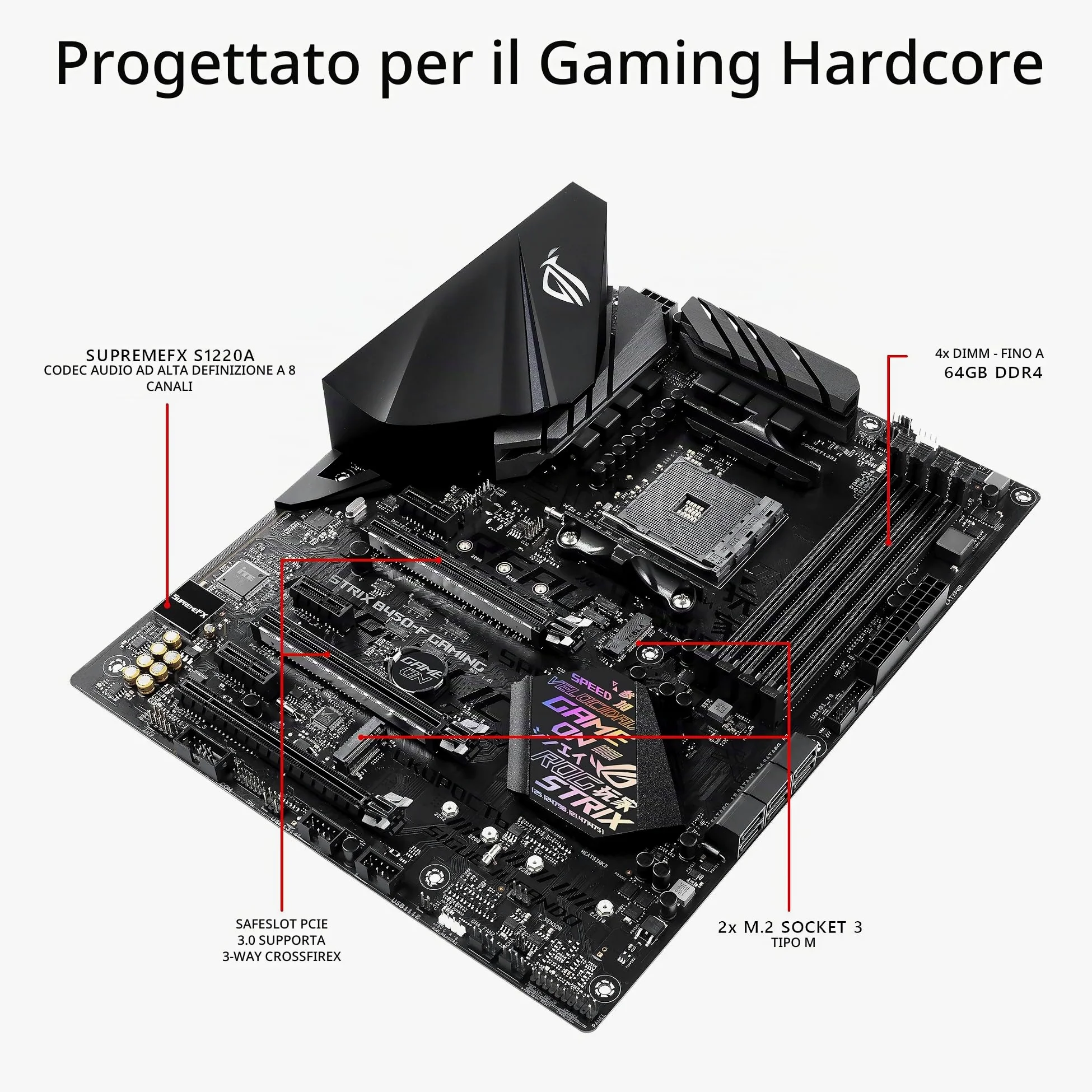 ASUS ROG STRIX B450-F GAMING Scheda Madre da Gioco con Supporto DDR4 a 3200 MHz, AM4, SATA 6 Gbps, HDMI 2.0, Doppia NVMe M.2, USB 3.1, Nero