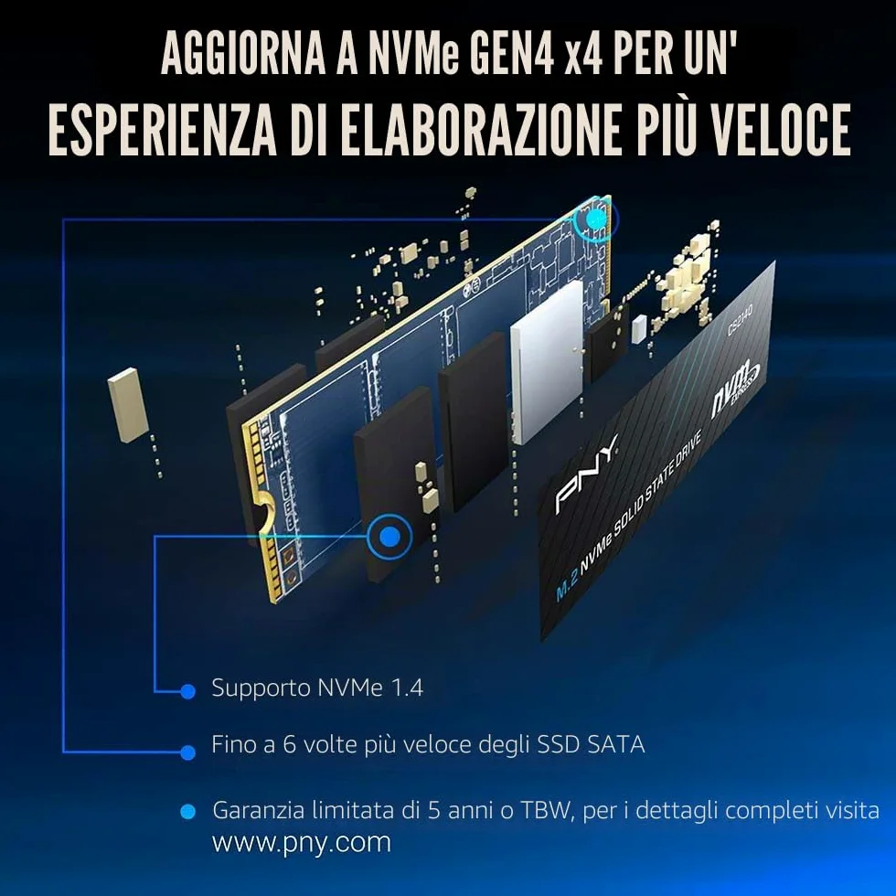 PNY CS2140 1TB M.2 NVMe Gen4 SSD interno