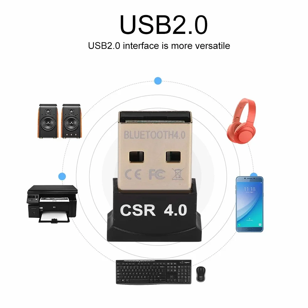 Adattatore Bluetooth USB, Dongle Bluetooth Dual Mode EDR da 3Mbps, Ricevitore Adattatore Mini Bluetooth CSR4.0 con Chip CSR8510, per Laptop Desktop, per Win