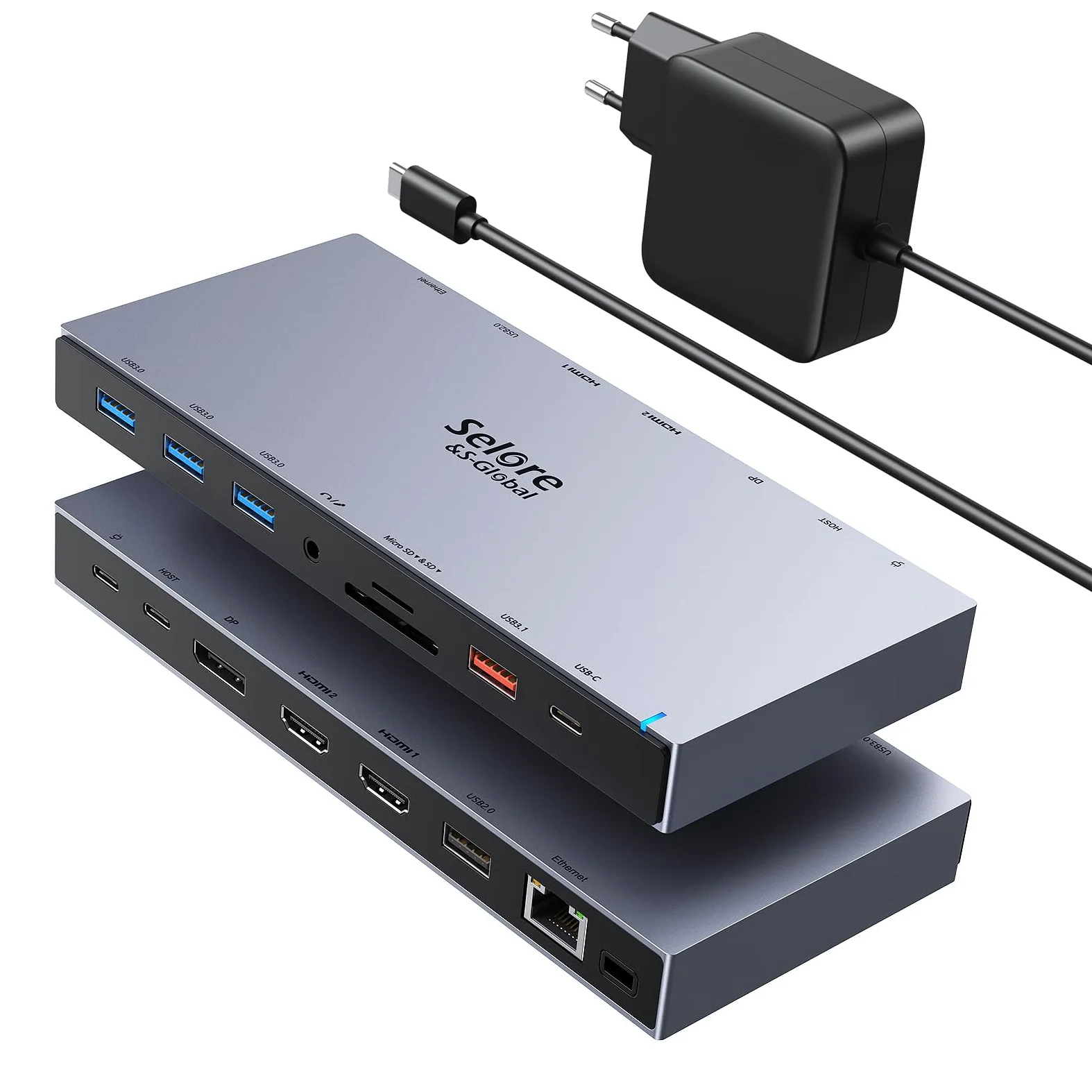 Docking station USB C con alimentazione 65W Dock USB C per computer portatile triplo schermo HUB USB C con doppio HDMI 4K, DP, PD 100W Ethernet, USB C/A 3.1 10Gbps, SD/TF, Audio/Micro