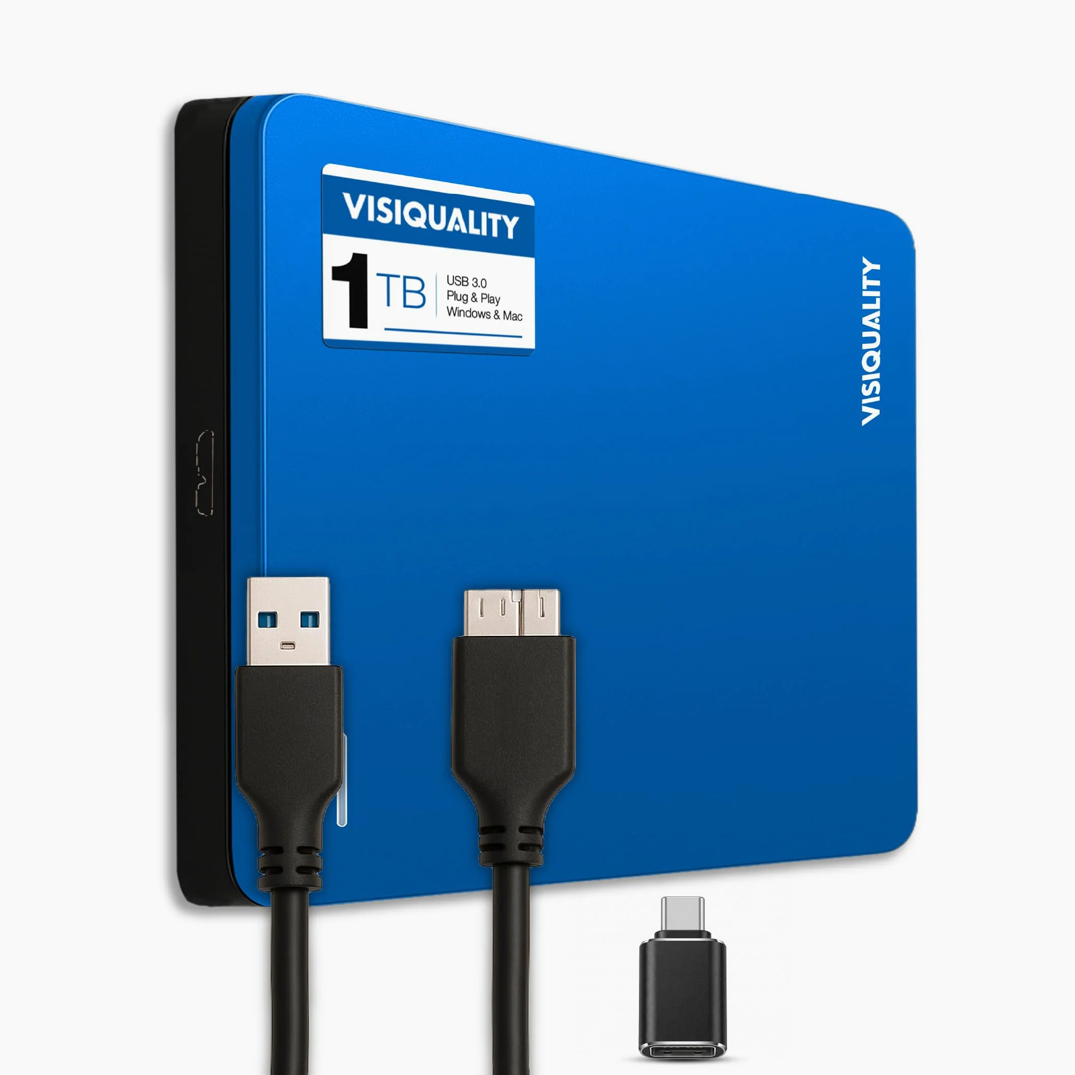 Hard disk esterno ad alta velocità, 1 TB, USB 3.0, compatibile con Windows e Mac, Plug and Play, per PS4 e Xbox, compatto, disponibile in 3 colori (blu)