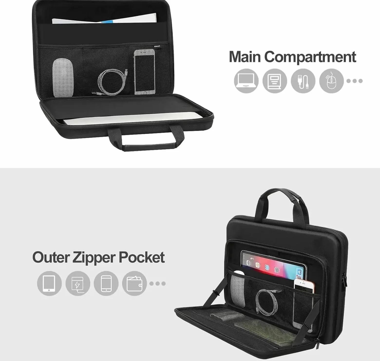 Porta Documenti Custodia Rigida for Laptop 13 14 15 16 17 Pollici for Notebook, Borsa a Mano for Uomo e Donna Borsa Notebook(Black,13.3 inch)