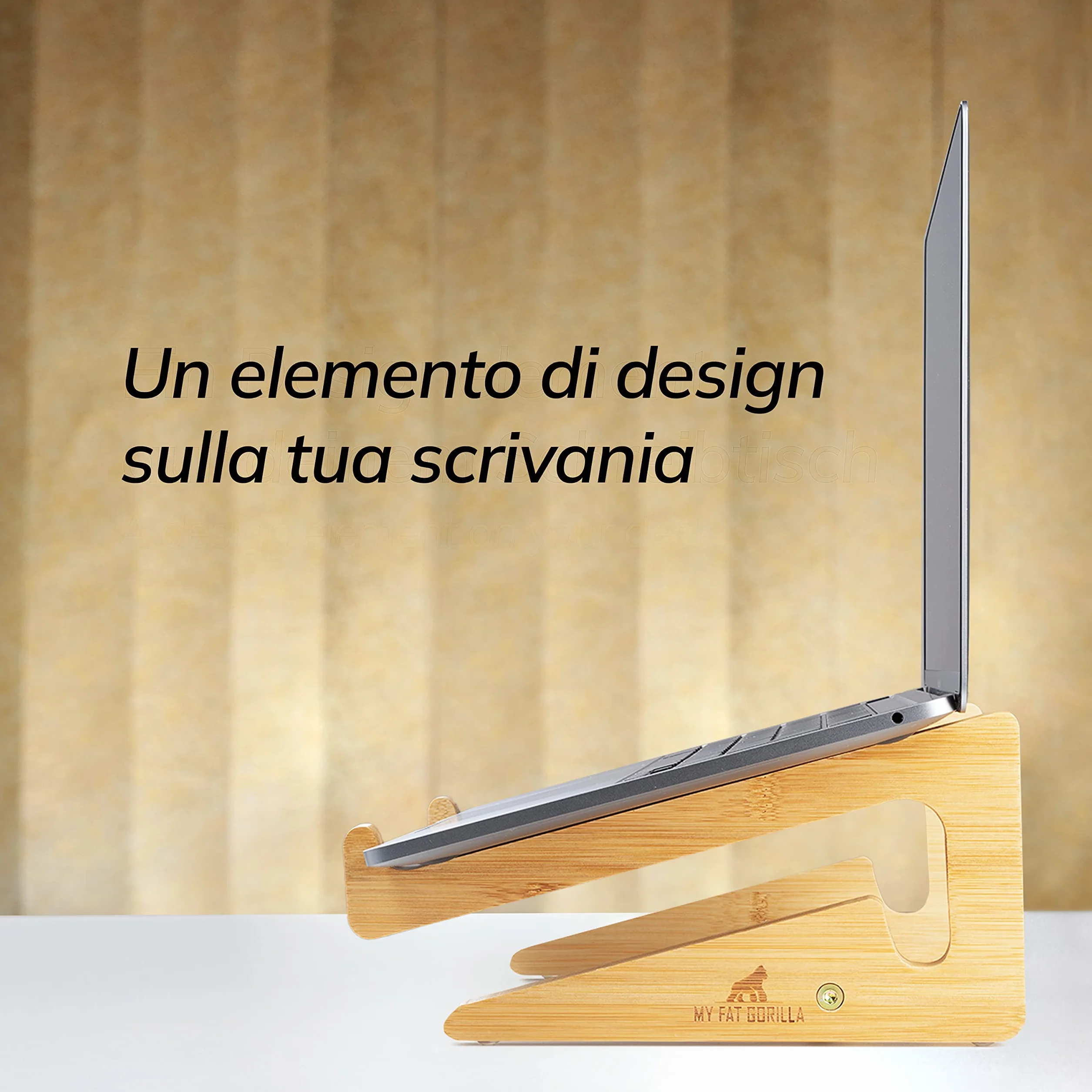 MY FAT GORILLA Supporto PC Portatile Legno Bambù – Rialzo PC Portatile per MacBook & Notebook – Supporto Laptop Scrivania – Alzata PC da Scrivania Bambù per 10-15 pollici