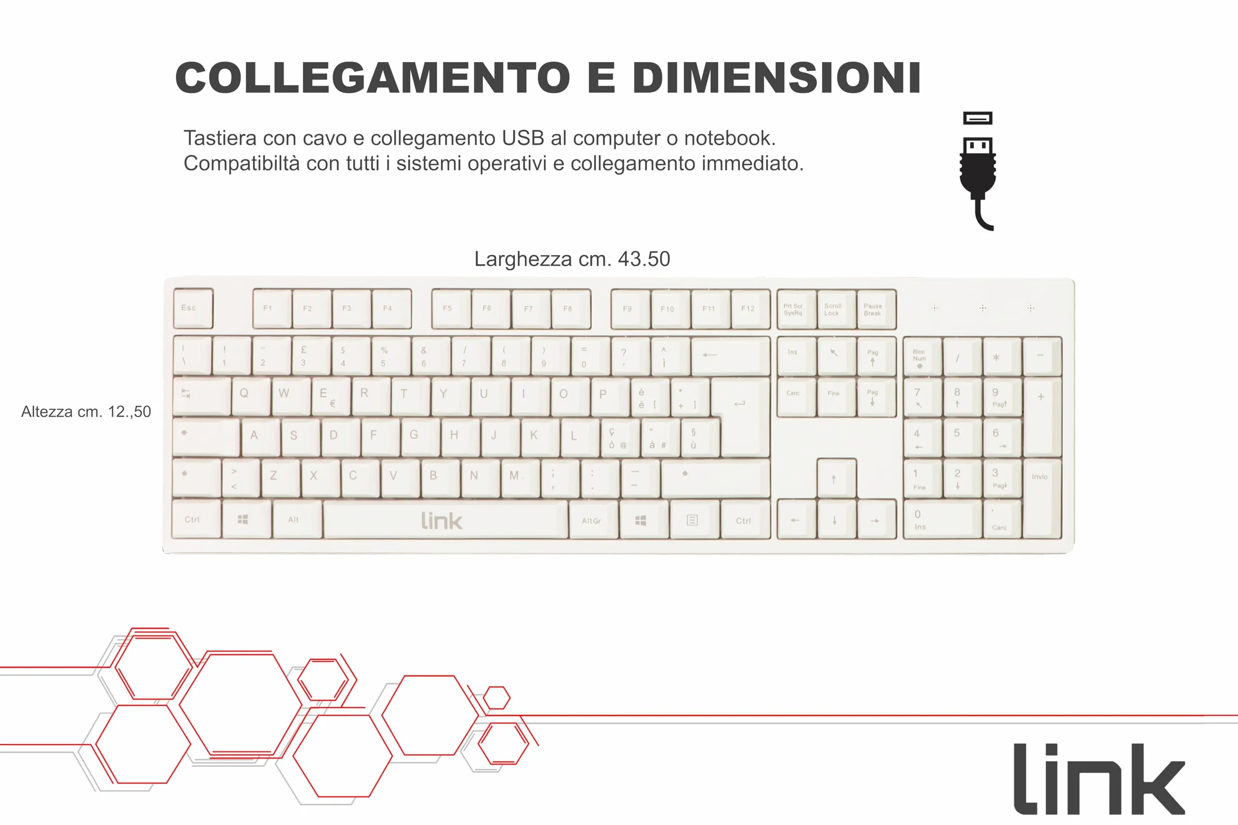 LINK Tastiera Italiana 105 Tasti Colore Bianco CONNETTORE USB