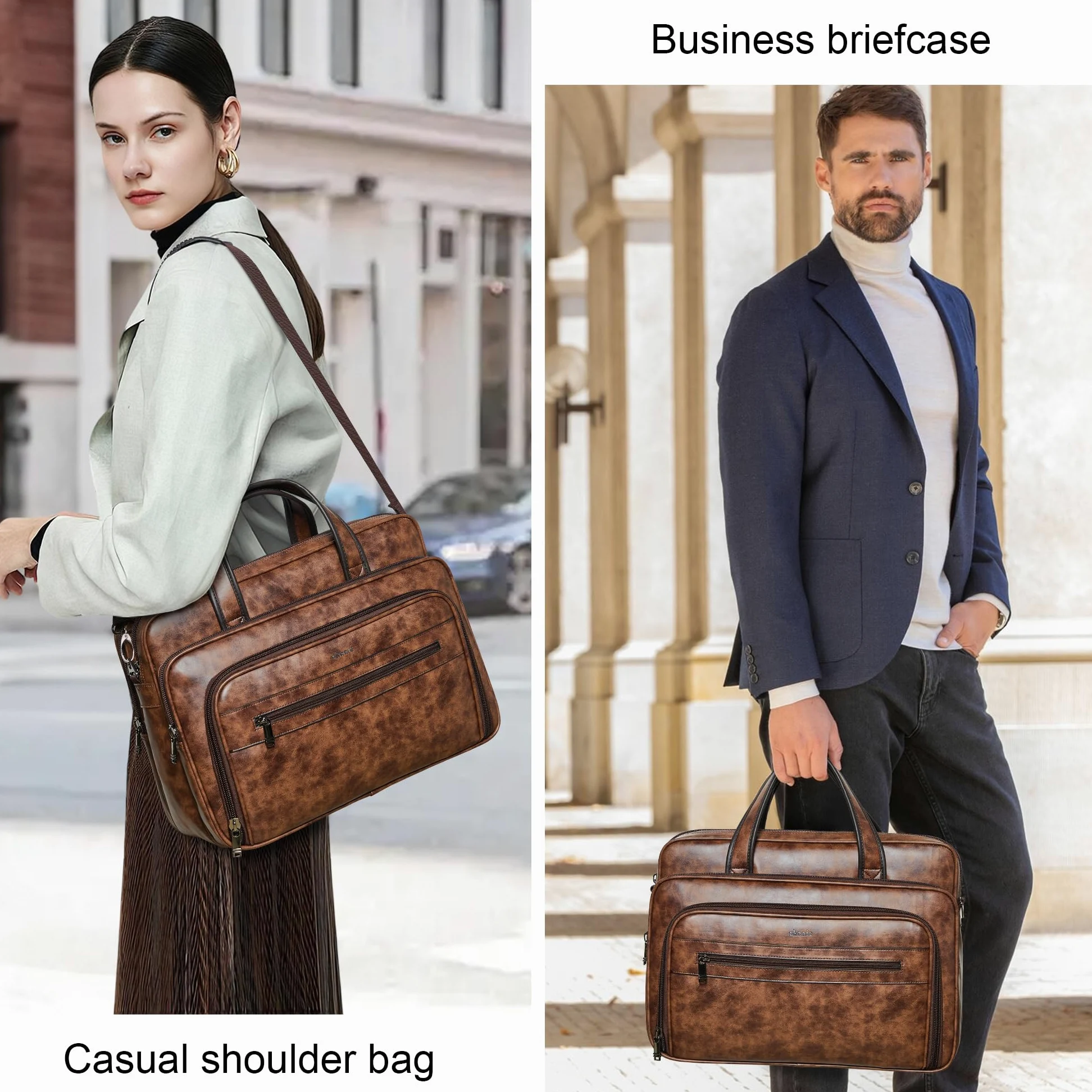 Shrrie Borsa del messaggero in pelle per uomini e donne Borsa per laptop in pelle da 17 pollici,Ufficio grande spalla a spalla resistente all'acqua,Lavoro