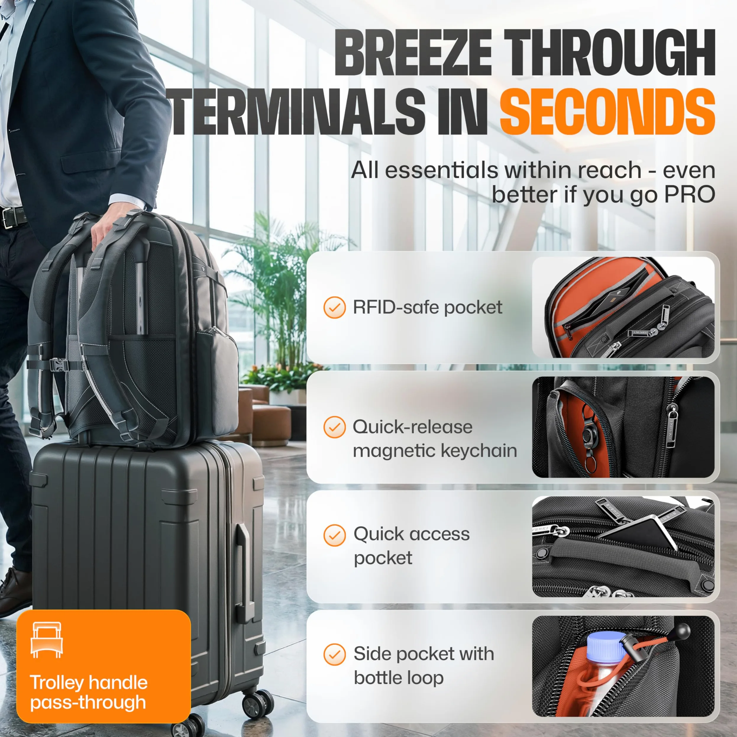 Everki Business 120 PRO Zaino per Laptop 40L con Copertura Antipioggia e Custodia in Rete – per Viaggi, Ufficio e Lavoro – per 2 Laptop fino a 18,4" e 16"