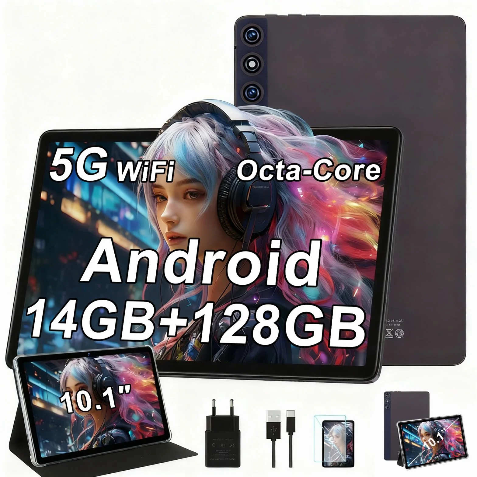 ZIOVO Tablet 10 Pollici Android 13 Tablets,14GB RAM + 128GB ROM(1TB TF),Octa-Core 2.0 GHz,5G WiFi/8000 mAh/8+5MP/BT 5.0/Widgets/Corpo in Metallo,Tablet con Custodia Protettiva - Grigio