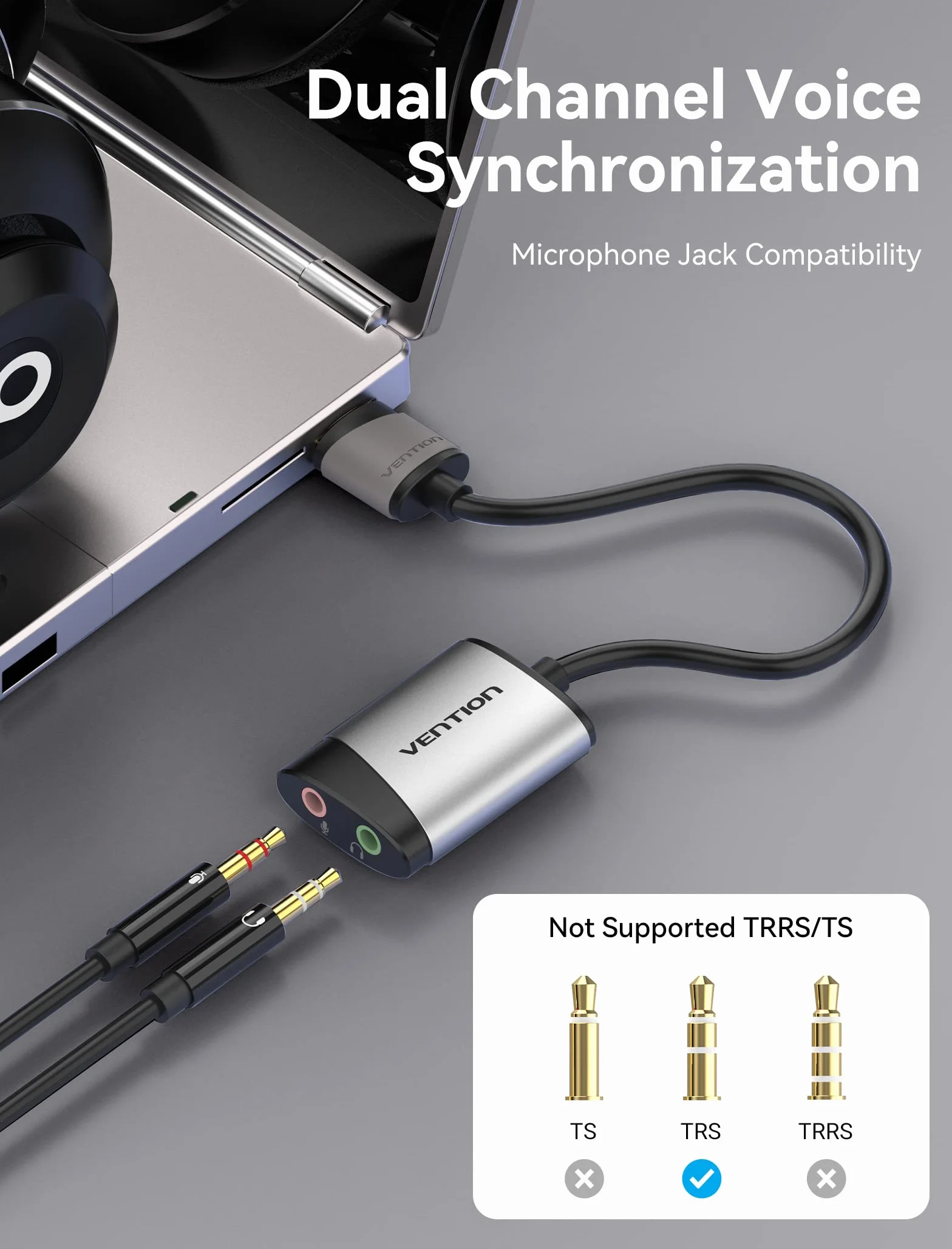 VENTION Scheda Audio esterna USB Adattatore USB Jack 3.5 Cuffie Microfono TRRS per Cuffie Microfono Stereo Casse, Compatibile con Windows, Mac OS, Linux, PS5, Plug And Play