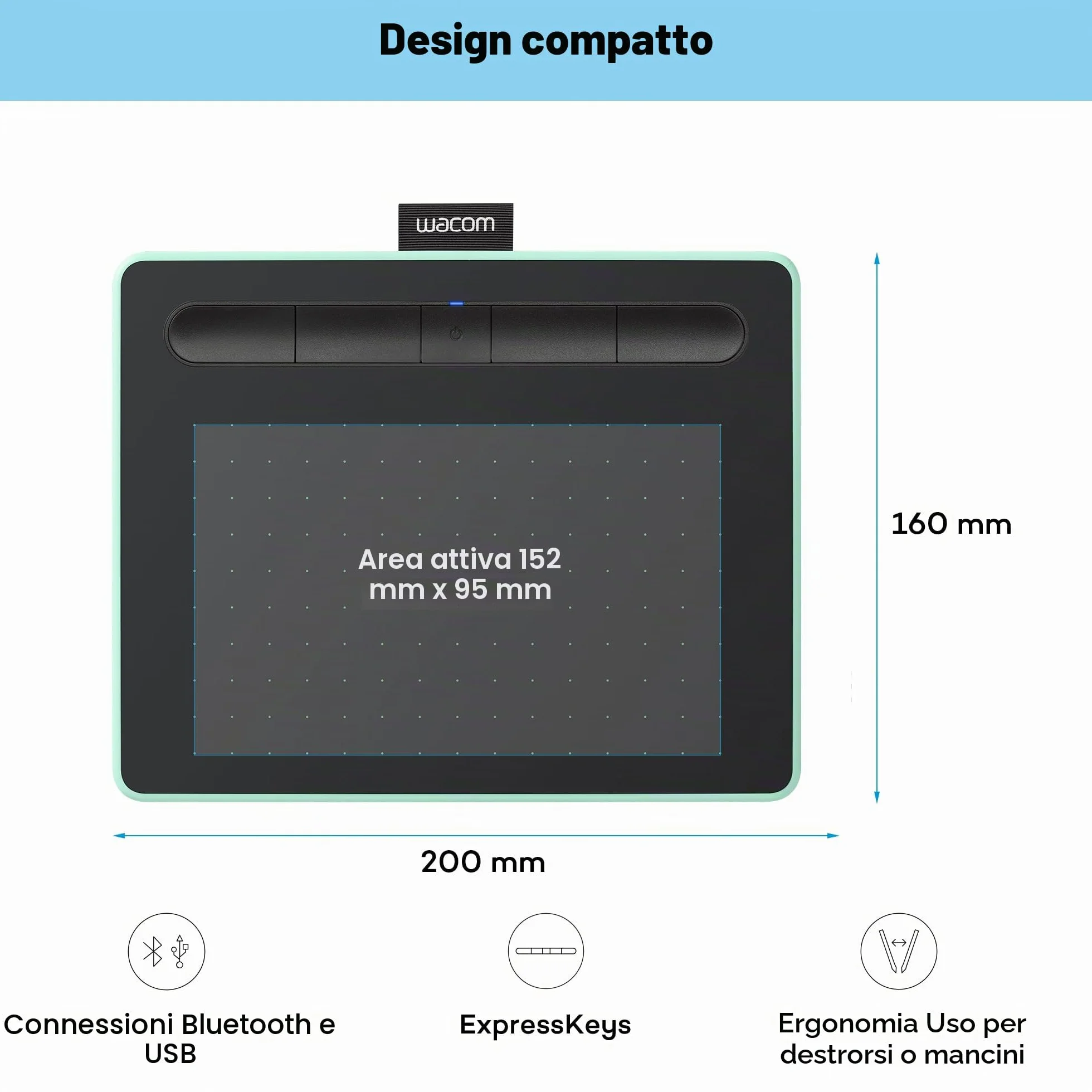 Wacom Ctl-4100Wle-S Intuos Bluetooth, Tavoletta Grafica Con Penna, Software Creativo e Bluetooth Inclusi, Verde Pistacchio, S