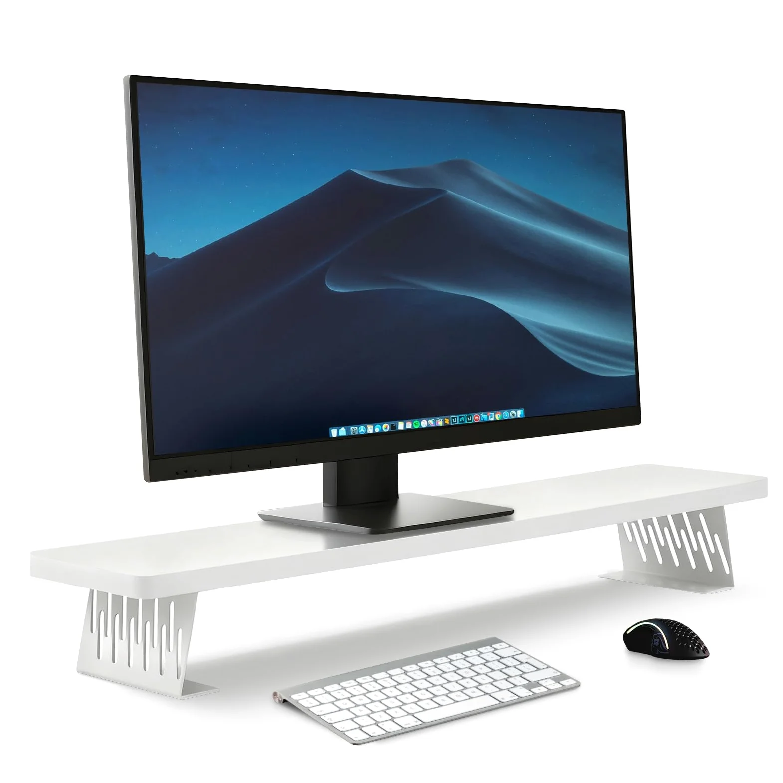 Supporto rialzato in legno per monitor 80x23,5x10 cm, supporti per monitor da scrivania, rialzo per doppio monitor e TV, robusto ripiano da scrivania per l'ufficio domestico, Bianco