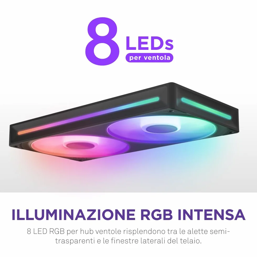 NZXT F240 RGB Core - Telaio singolo 240 mm con 2 ventole RGB 120 mm - Controllo velocità illuminazione - Alta pressione statica e flusso d'aria - Cuscinetti fluidodinamici - 8 LED aRGB - Nero