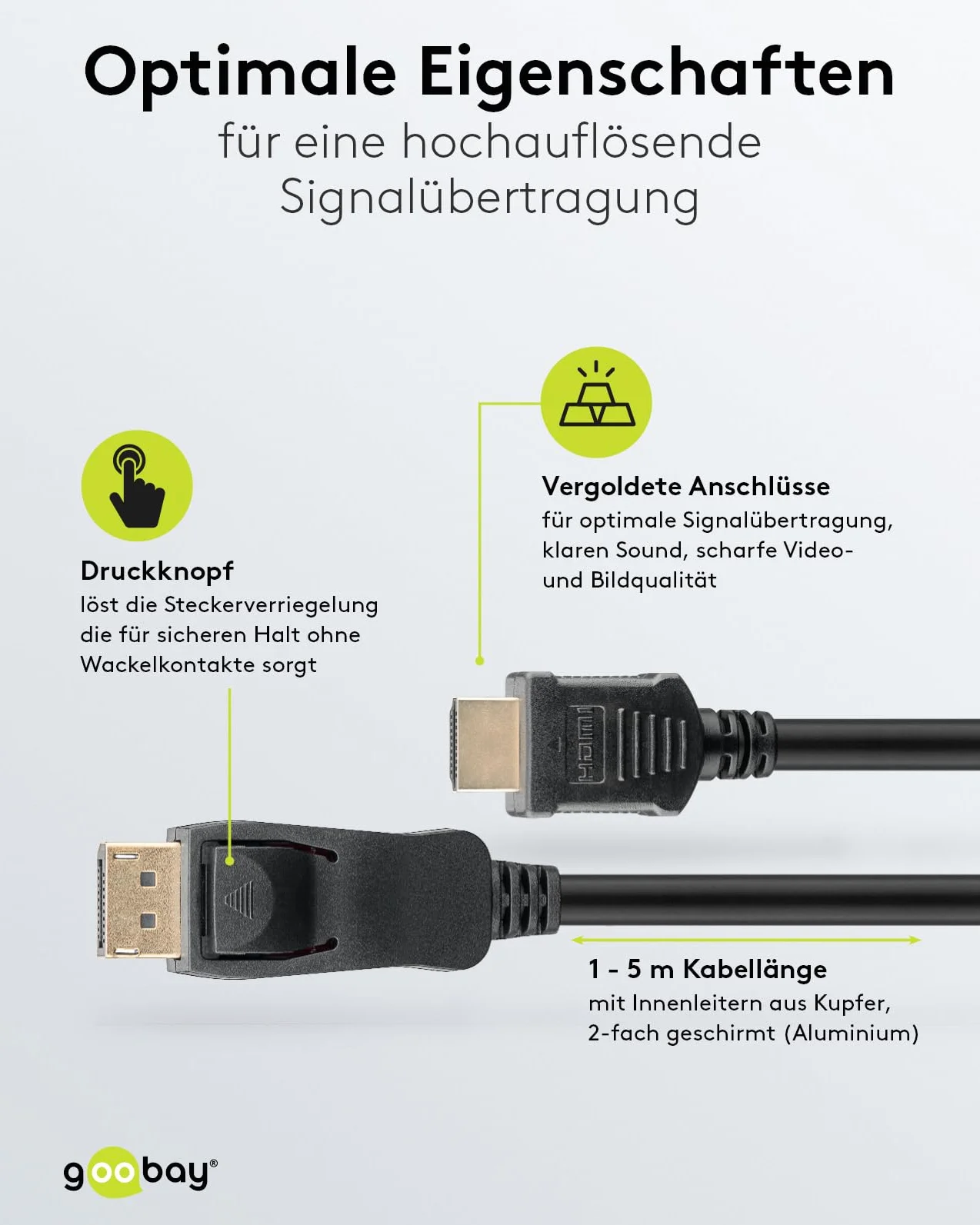 goobay 64838 - Cavo adattatore DisplayPort 1.2 a HDMI 1.4 4 K @ 30 Hz/cavo HDMI Ultra High Speed placcato oro per una trasmissione impeccabile del segnale/laptop collegato a TV, PC e monitor /5 m