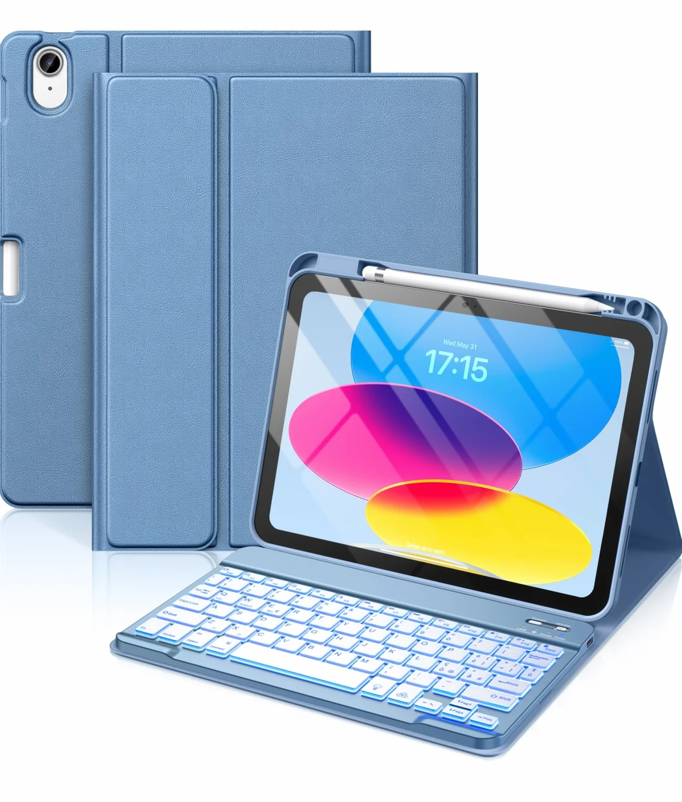 Vobafe Cover iPad 10 Generazione con Tastiera iPad A16 11 Generation (11/10.9 pollici, 2025/2022), Italiano QWERTY con 7 Colori Illuminato, Senza fili Staccabile Custodia con Portapenna, Blu