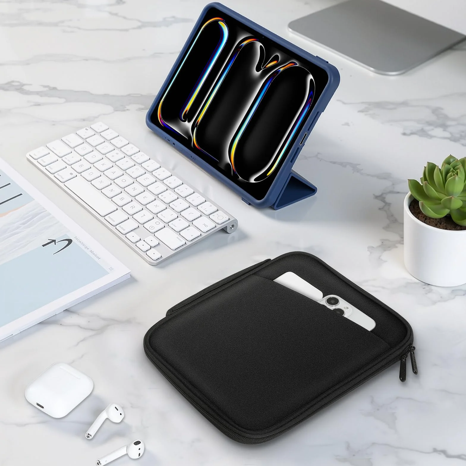 MoKo 7-8 pollici Tablet Sleeve Custodia da trasporto con maniglia, Borsa da viaggio protettiva imbottita per iPad Mini A17 Pro 8,3'' 2024, iPad Mi-ni 6 8,3“ 2021, i-Pad Mini 5 7,9” 2019, Nero