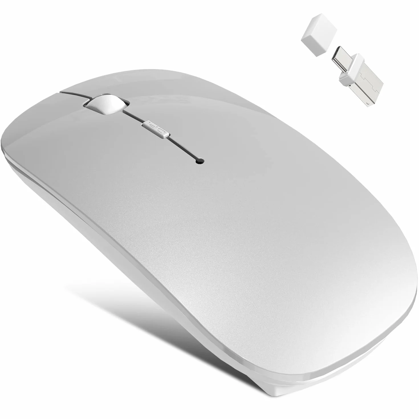 Mouse Wireless Bluetooth 5.2/3.0 + 2.4G USB-A/C – Ricaricabile USB-C, Click Silenzioso, 3 DPI (800/1200/1600), Jiggler Integrato – per iPad, MacBook, Laptop e PC Windows
