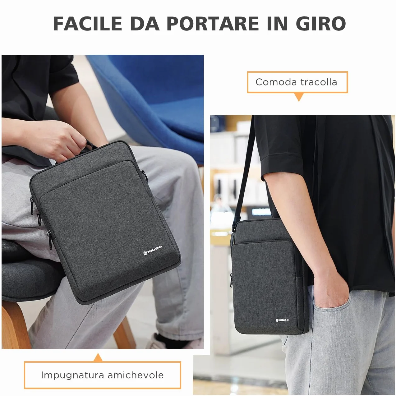 NIDOO 10 Pollici Tablet Borsa a Tracolla Messenger Porta PC Portatile Custodia Trasporto per 11" iPad Pro/ 11" 10.9" 10.5" iPad Air/ 10.9" iPad 10/ Surface Go 3 2/10.6" Tab M10 Plus/Galaxy Tab S8 A8