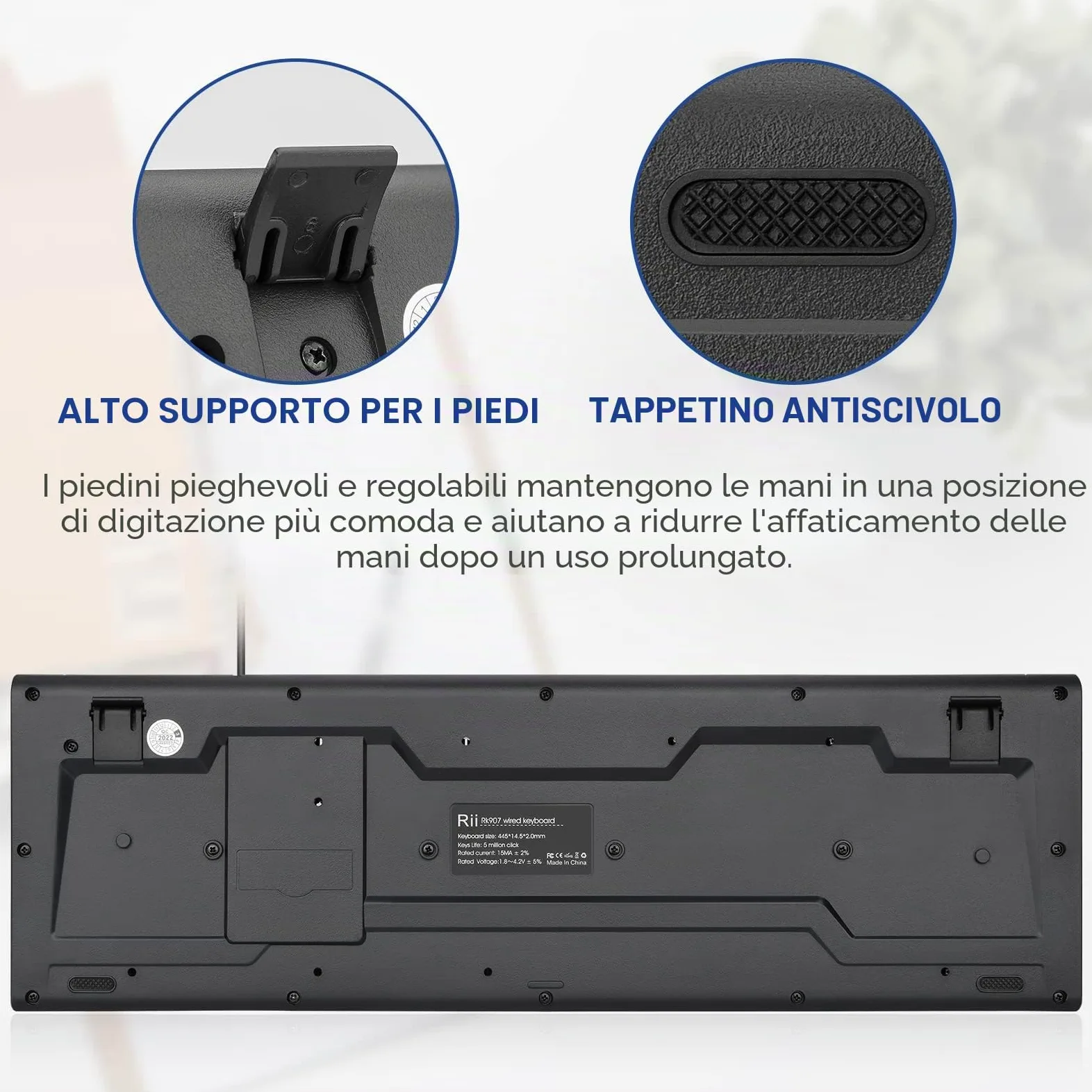 Rii RK907 Wired Tastiera USB per Mac/PC/Tablet/Windows/Android/Microsoft, Layout Tedesco QWERTZ, Nero