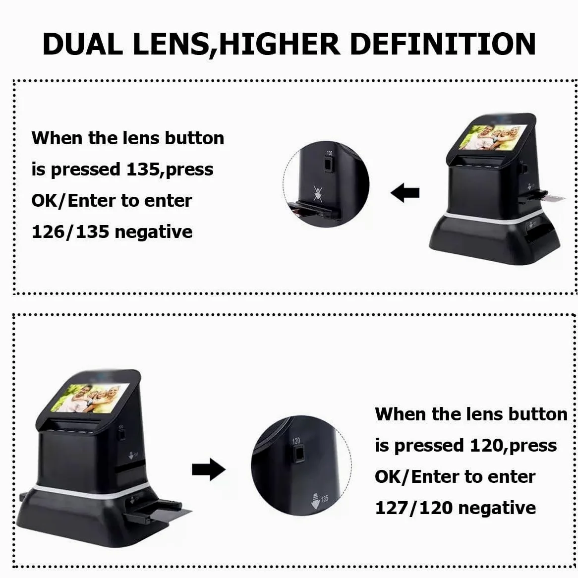 Scanner per Pellicole Digitali,Convertitore Foto Ad Alta Risoluzione,22 MP 120 Microfilm,Supporta Formati 120 35mm 127,Schermo LCD,Doppia Alimentazione