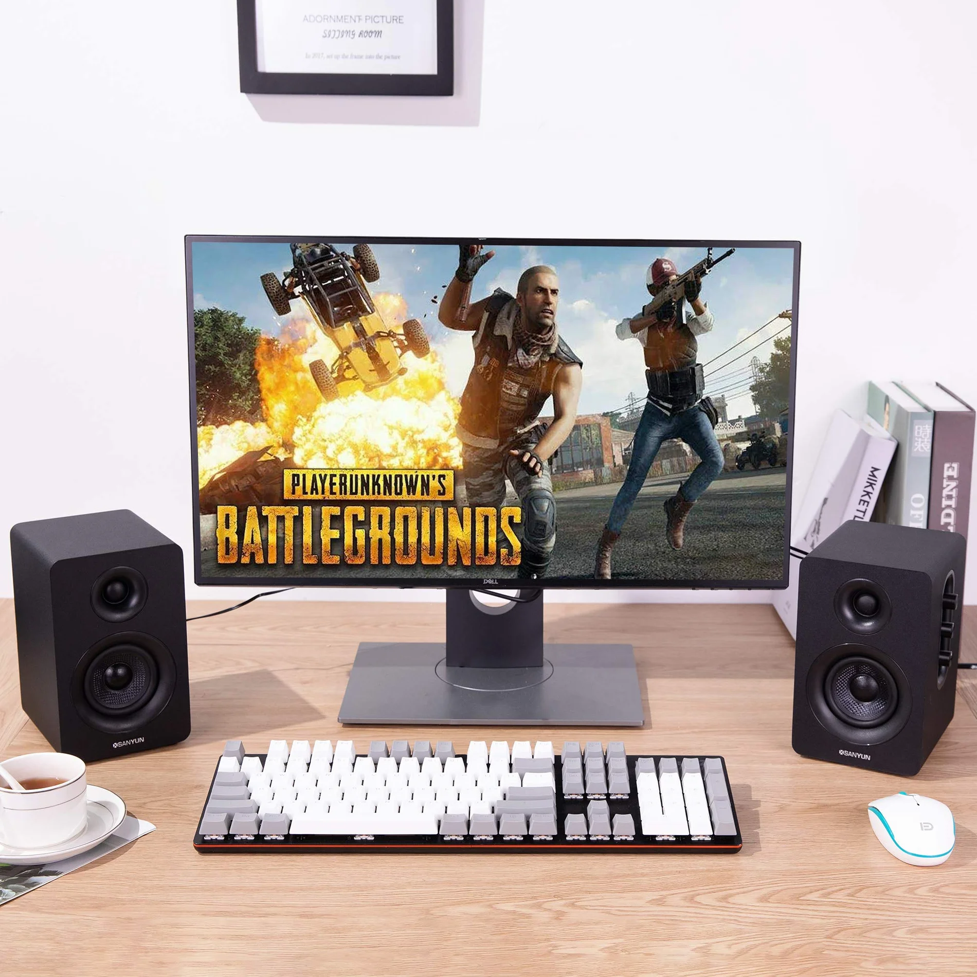 Sanyun SW208 Altoparlanti da scaffale Bluetooth 5.0 attivi da 3" - Unità altoparlanti in fibra di carbonio da 60 W - DAC integrato a 24 bit - Altoparlanti da gioco per computer PC 2.0 (coppia, Nero)