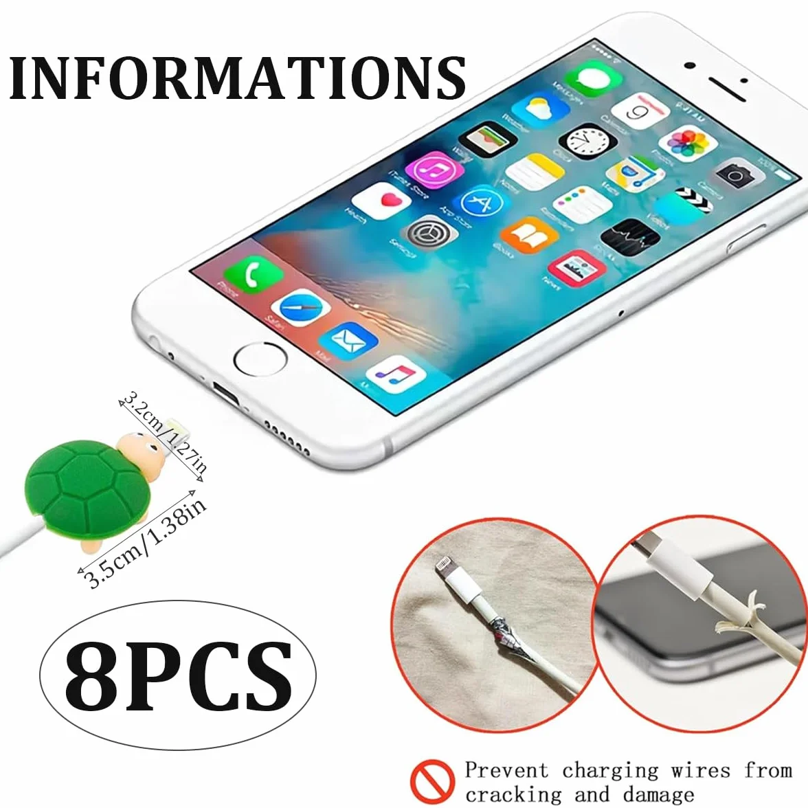 Proteggi Cavo - Protettore Frutta Animale Cartone Animato, Protezione Caricatore per Animali, Prevenire Rottura USB Phone
