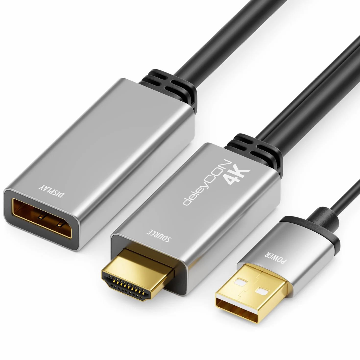 deleyCON Adattatore da HDMI a DisplayPort 4K (per Monitor DisplayPort) 4K@60Hz HDR - Alloggiamento in Alluminio - Cavo Convertitore per PS4 PS5 XBOX PC Computer Notebook Monitor