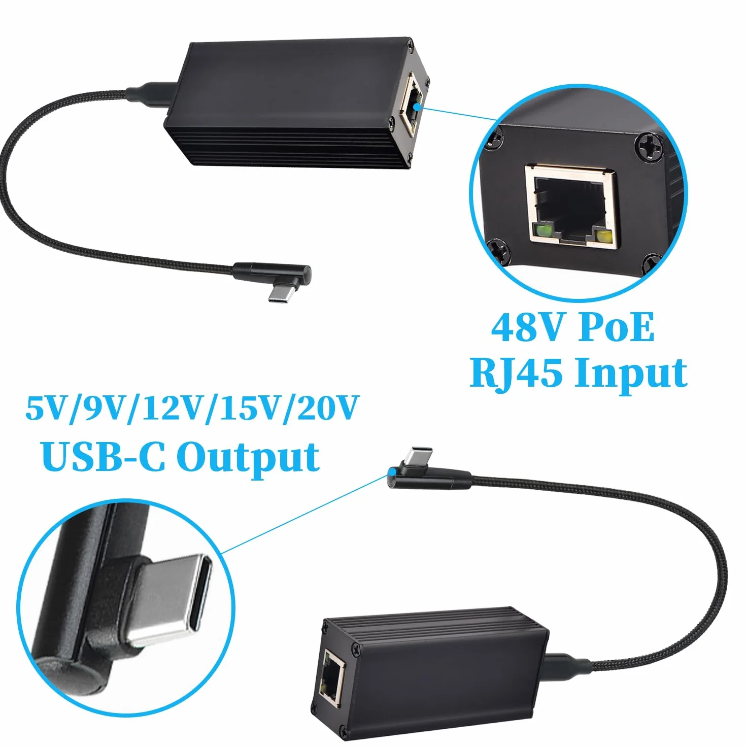 Adattatore PoE 2.5G a USB-C, Alimentazione in Uscita Type-C ed Ethernet 2 in 1, Ricarica Massima 20V 45W e Velocità 2.5Gbps per Phone/Tablet/Laptop, Conforme a IEEE802.3af/at (2.5GPD2CBT-20V)