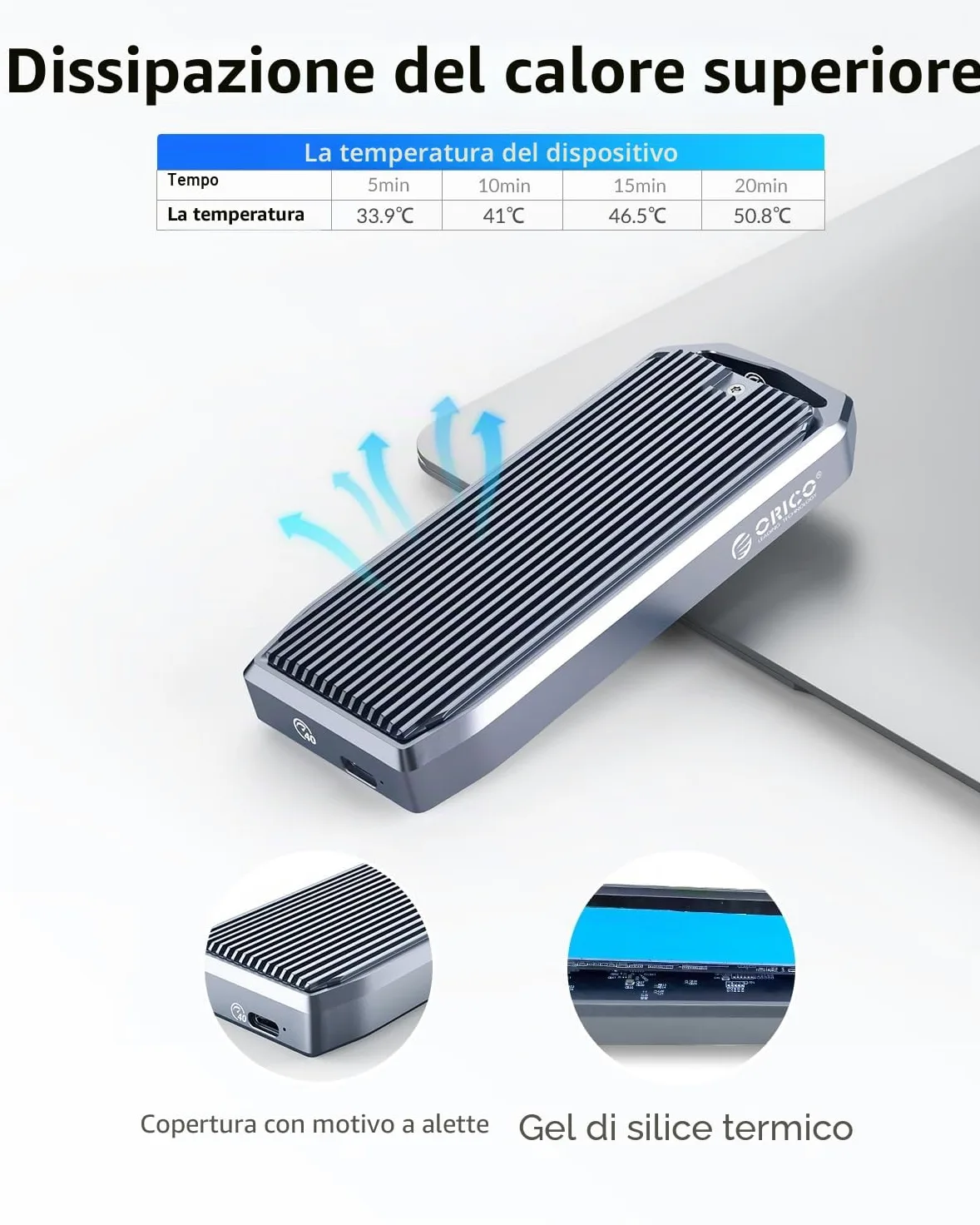 ORICO Case SSD M.2 NVMe 40Gbps fino a 3700MB/s, case in alluminio per SSD NVMe PCIe M-Key 2280/2260/2242/2230, compatibile con USB4/Thunderbolt 3/4 USB3.2/3.1/3.0/Type-C - M2V01