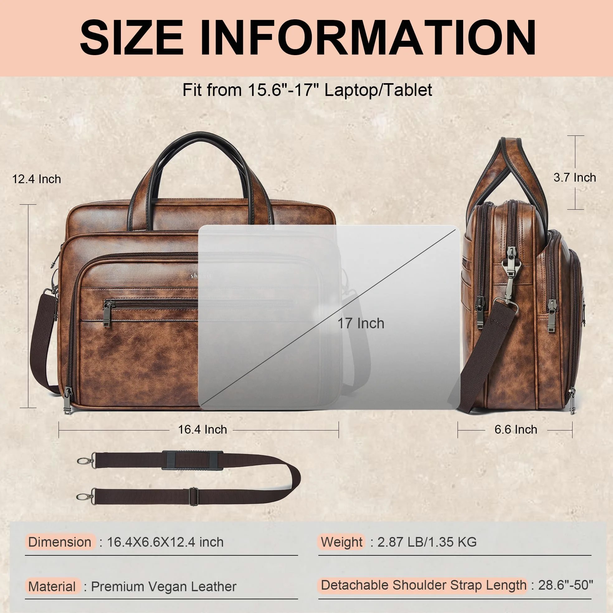 Shrrie Borsa del messaggero in pelle per uomini e donne Borsa per laptop in pelle da 17 pollici,Ufficio grande spalla a spalla resistente all'acqua,Lavoro