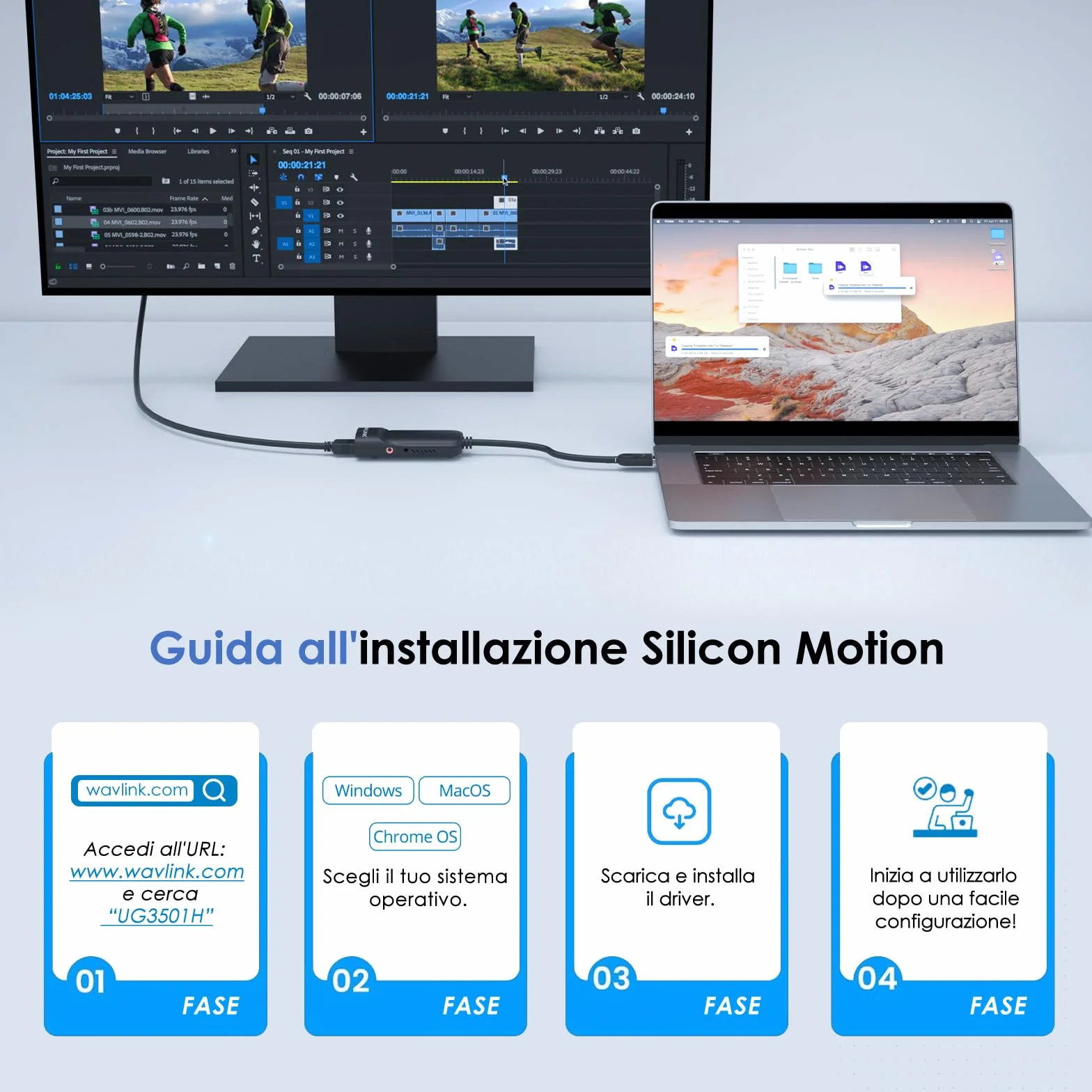 WAVLINK Adattatore USB C a HDMI, Adattatore HDMI 2K, Convertitore USB 3.0 a HDMI, Chip Displaylink supportano fino a 6 Monitor per Windows