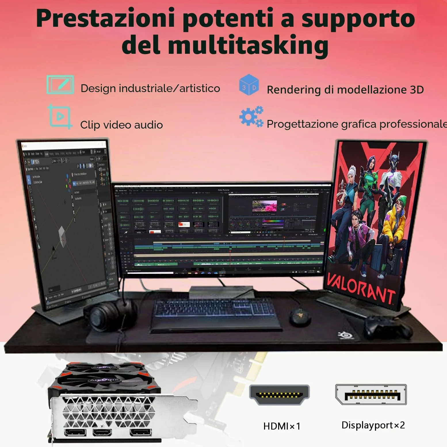 AISURIX Scheda grafica RX 590, reale 8GB, GDDR5, 256 bit, RX 580 2304SP Scheda video da gioco per PC, 2XDP, HDMI, PCI Express 3.0 con ventole congelate, scheda grafica per PC da gioco