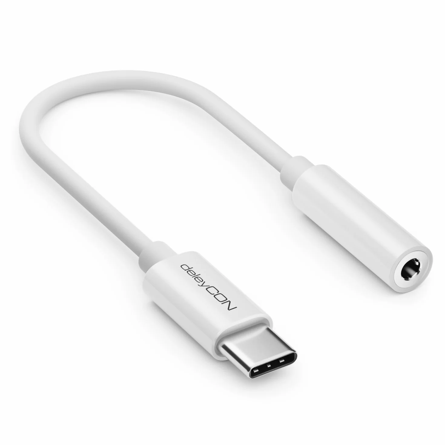deleyCON USB-C a 3,5mm Audio Adattatore - DAC-Chip & TRRS - USB Tipo-C Connettore a Presa Jack - Compatibile con Smartphone, Tablet, Cuffie, Altoparlanti - Bianco