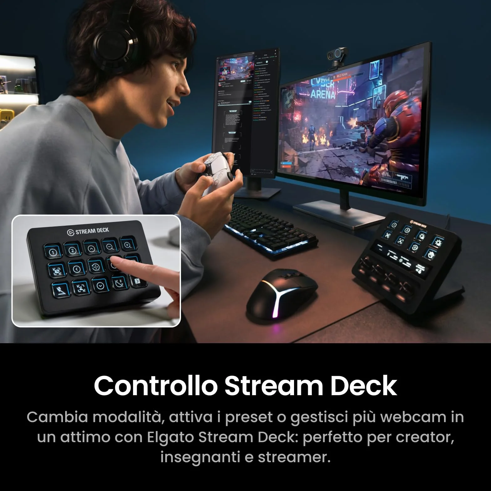 Insta360 Link 2 Pro - Webcam 4K PTZ per PC/Mac, sensore 1/1,3", bassa luminosità, tracking IA, HDR, microfoni direzionali canc. rumore, supporta Stream Deck, Zoom, Teams, Twitch per stream o riunioni