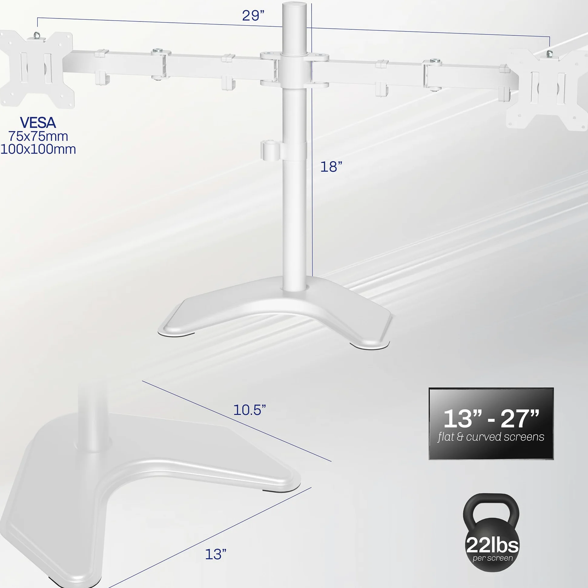 VIVO Supporto per monitor LCD a doppio LED, supporto da scrivania per 2 schermi fino a 27 pollici, braccio completamente regolabile resistente con VESA max 100x100mm, bianco, STAND-V002FW