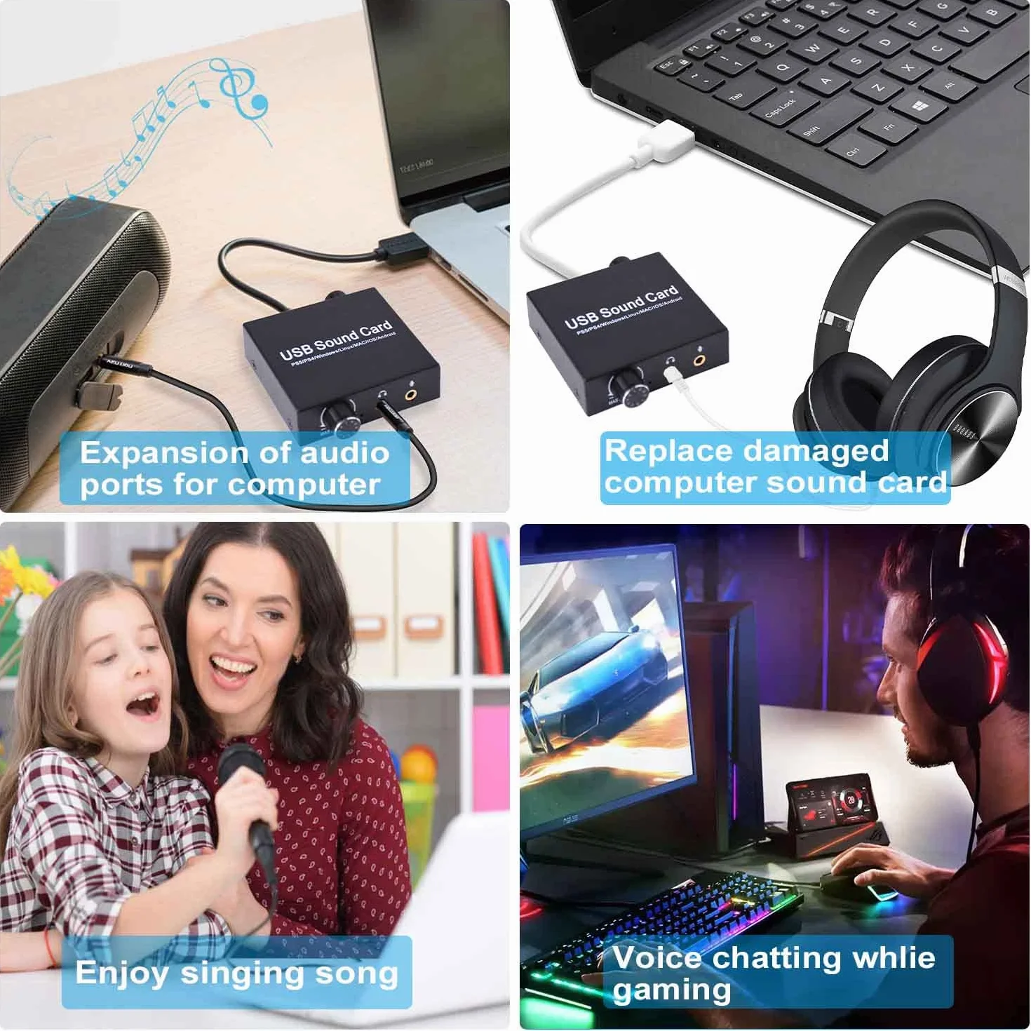 Scheda Audio USB, Tendak Scheda Audio Stereo Esterna Adattatore Audio USB con Porta per Cuffie e Microfono da 3,5mm, Controllo Volume, Regolazione Bassi per PC Laptop Desktop PS5, Windows, Mac, Linux