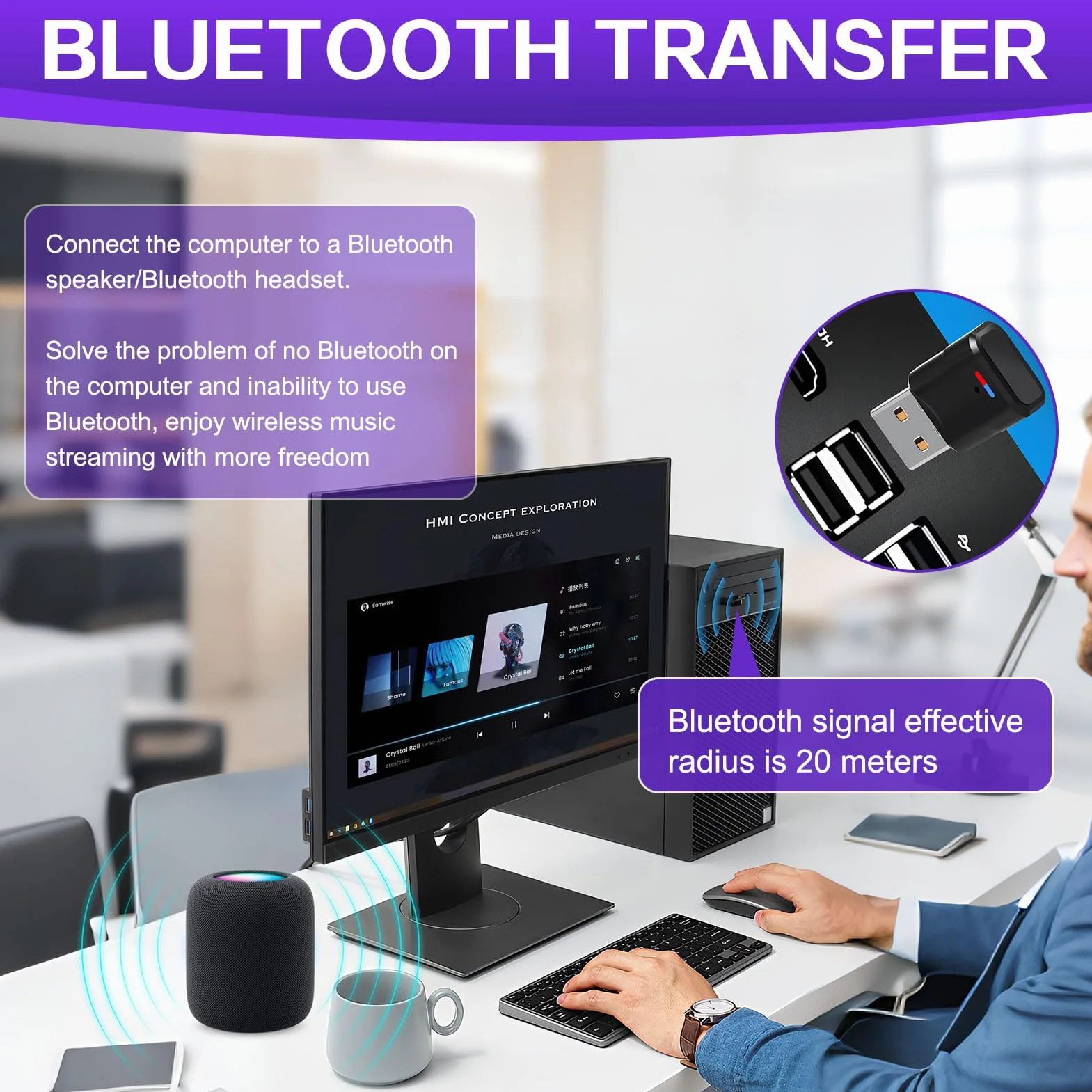 Adattatore USB Bluetooth 5.3 per PS5/PS4/SwitchConsole/PC, Dongle Dual Accoppiamento a bassa latenza Chiave Trasmettitore Ricevitore Audio Wireless per Windows/Macos/Cuffie/Altoparlanti