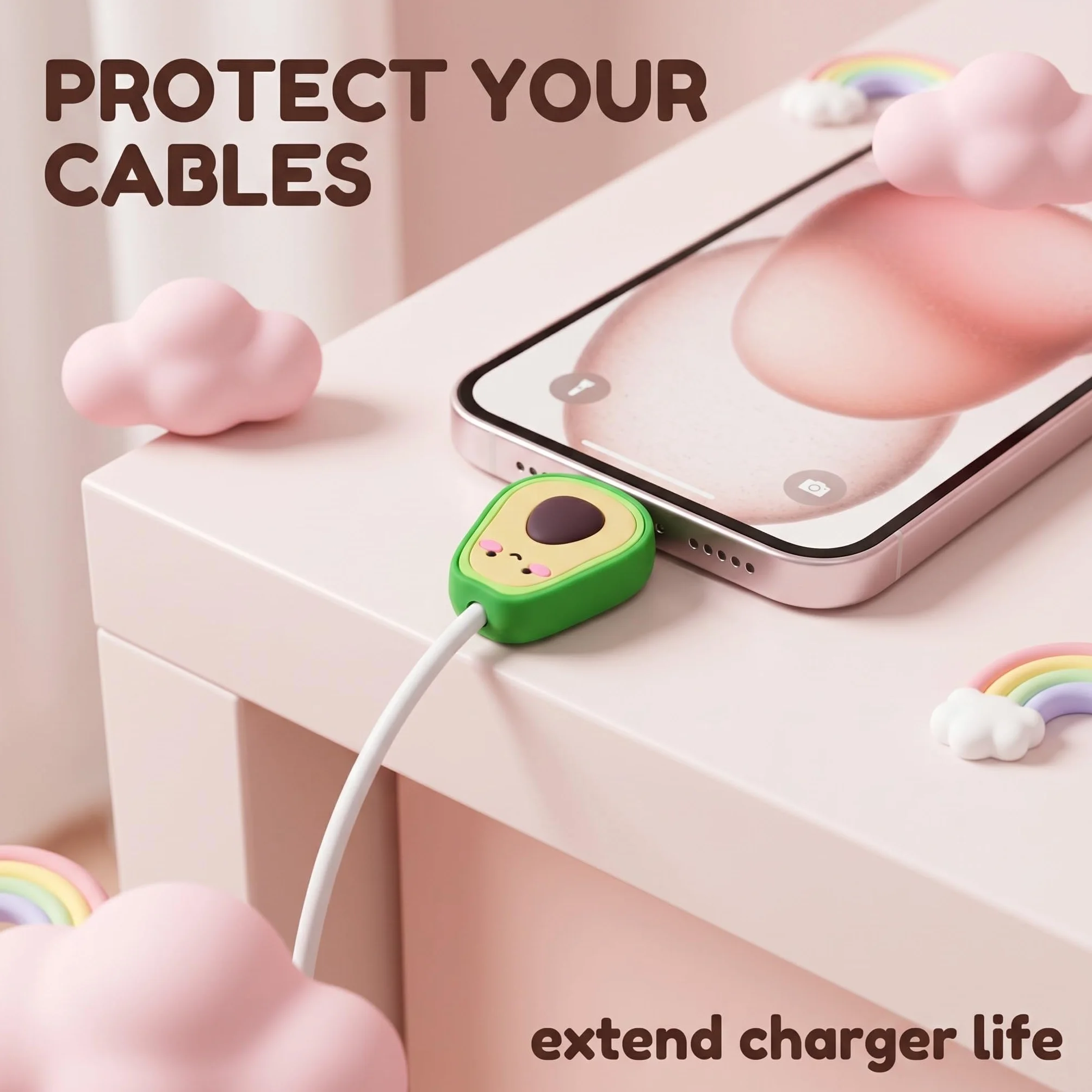 10 Pezzi Protezione Cavo Caricabatterie, Copri Cavo USB in Silicone a Forma di Cartone Animato (Avocado, Hamburger, Patatine), Proteggi Cavo Anti-Rottura Universale per Smartphone e Tablet