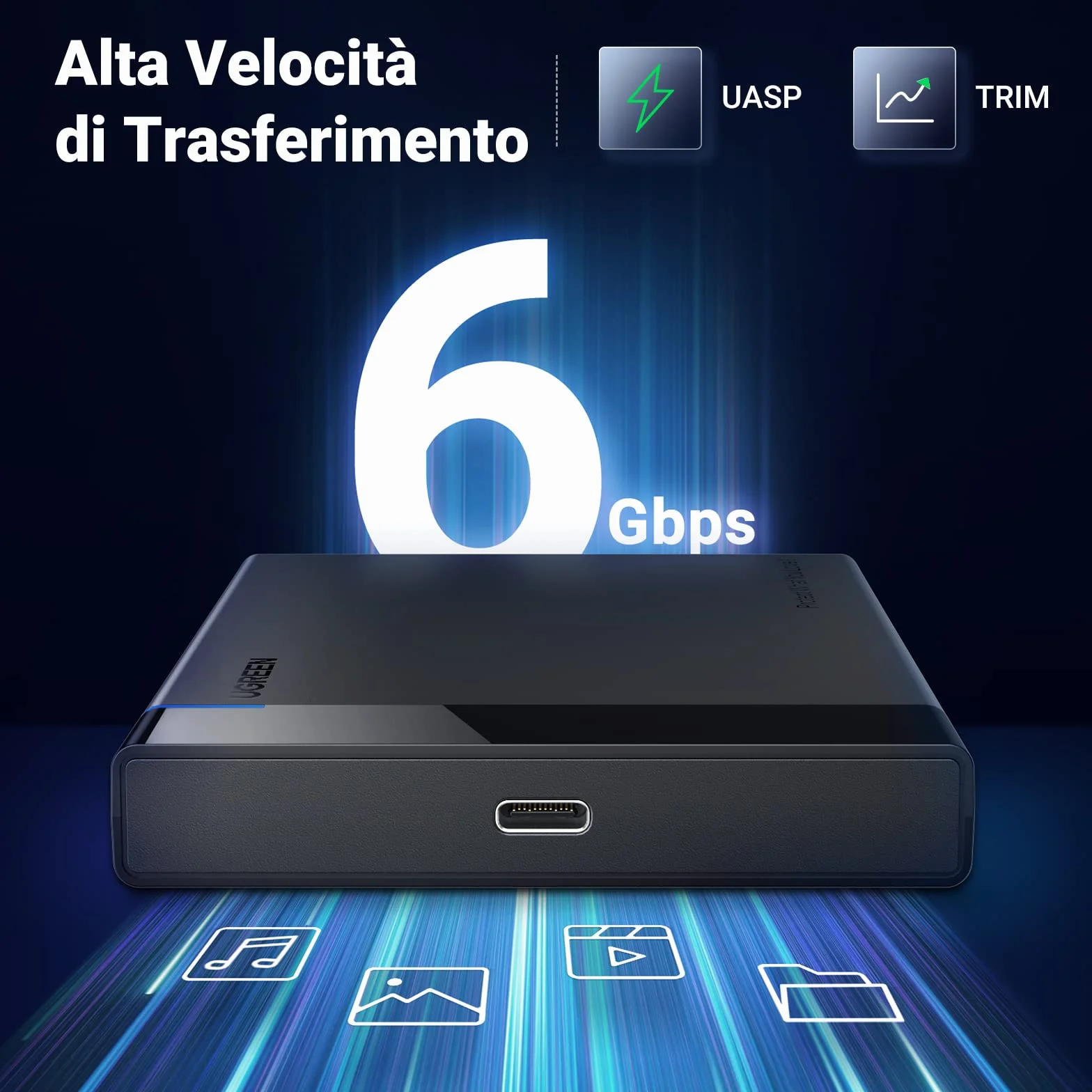 UGREEN Case HDD SSD 2,5" USB 3.1 Gen 2 UASP 6Gbps Enclosure Hard Disk per 7mm 9.5mm SATA I II III HDD SSD Compatibile con WD Toshiba Seagate Hitachi, PS4, Xbox