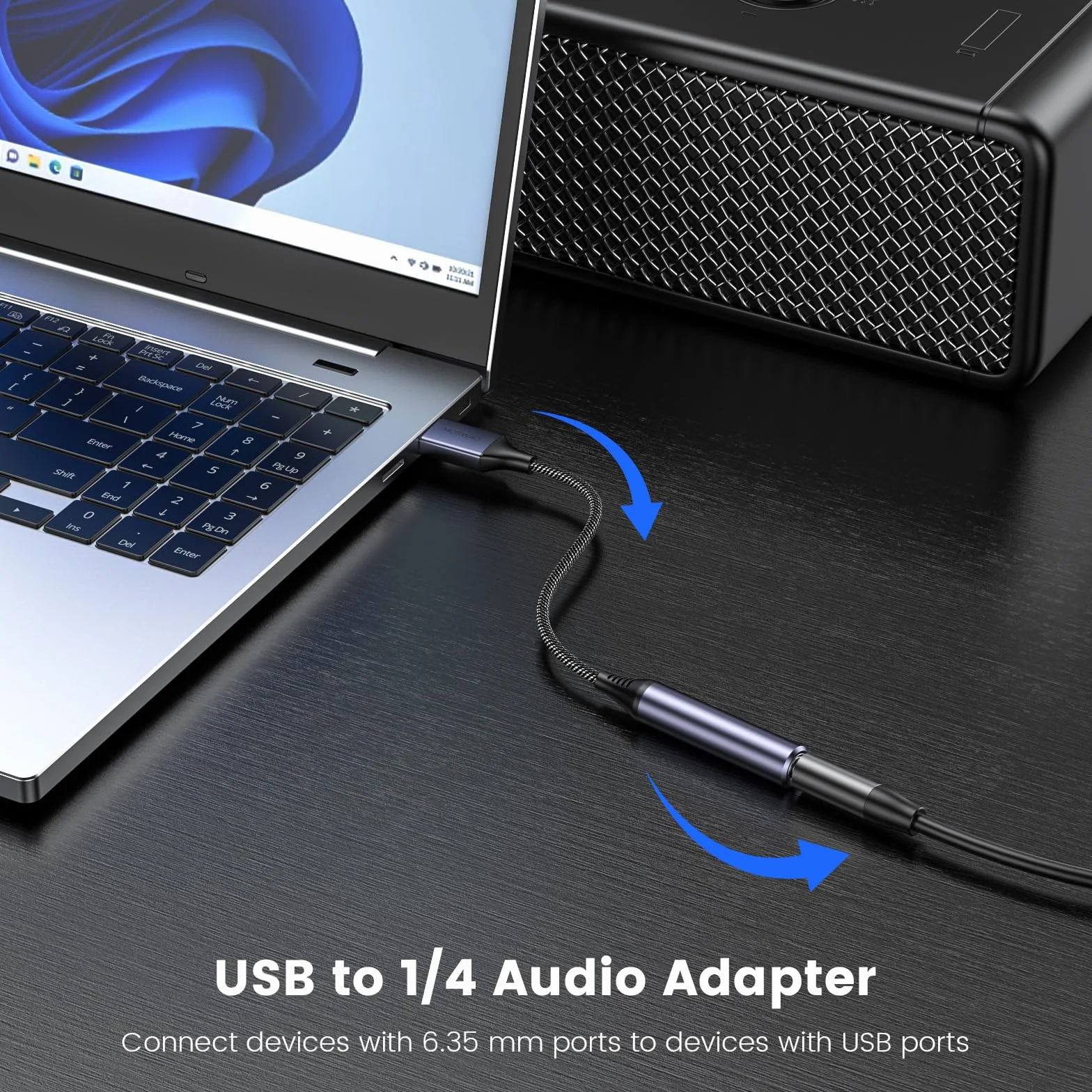 MOSWAG Adattatore Audio USB a Jack 6.35mm, AUX per Cuffie Con Scheda Audio Esterna Compatibile Con Laptop, PC, Amplificatore, Altoparlante