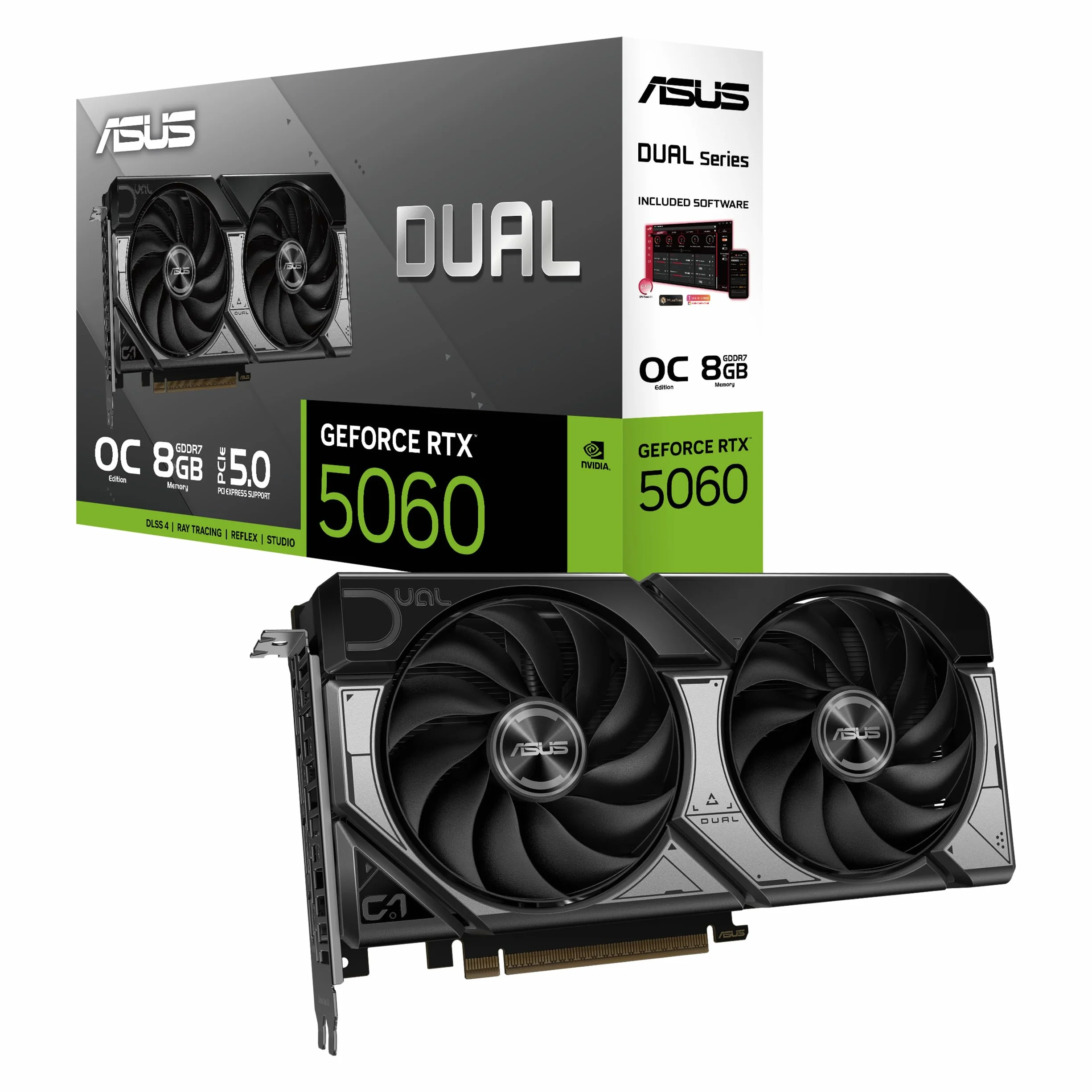 ASUS Dual NVIDIA GeForce RTX 5060 OC Edition 8 GB GDDR7 128 Bit PCIe 5.0 2.5 Ventole Axial-Tech HDMI 2.1 DisplayPort 2.1 Bianco