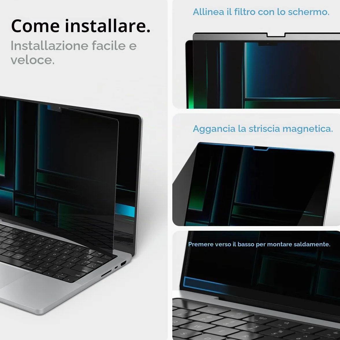 Spigen Safeview Filtro Privacy Magnetico compatibile con MacBook Pro 14 pollici (M5 Max 2026 / M5 / M4 / M4 Pro / M4 Max / M3-M1 serie), Anti-Spia, Rimovibile, Pellicola prottetiva